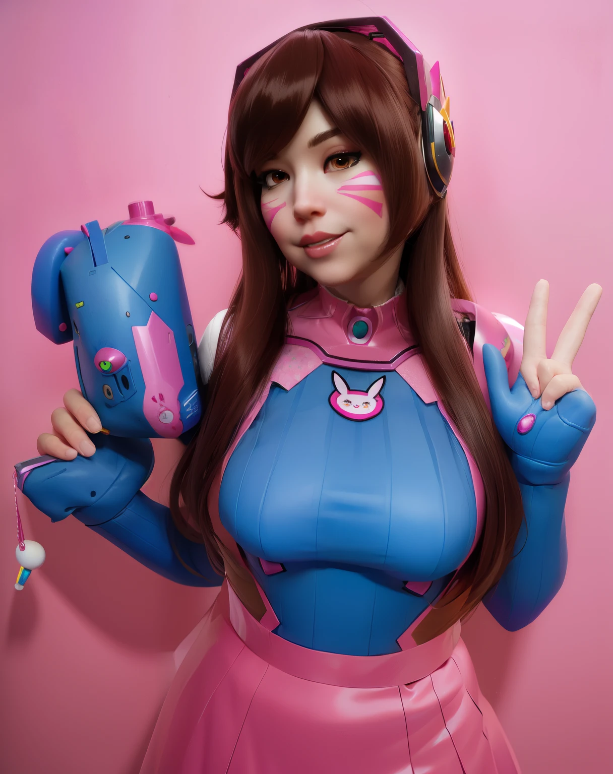 hay una mujer con un vestido rosa sosteniendo una pistola rosa, d. va supervisory, como personaje supervisory, como personaje supervisory, inspired supervision, echo supervisory, estilo supervisory, mei supervisory, supervisory, Cosplay, El asiente, bella delfina, anime Cosplay, inspirado en Leng Mei, portrait of mei supervisory, Cosplay photo, Cosplayer