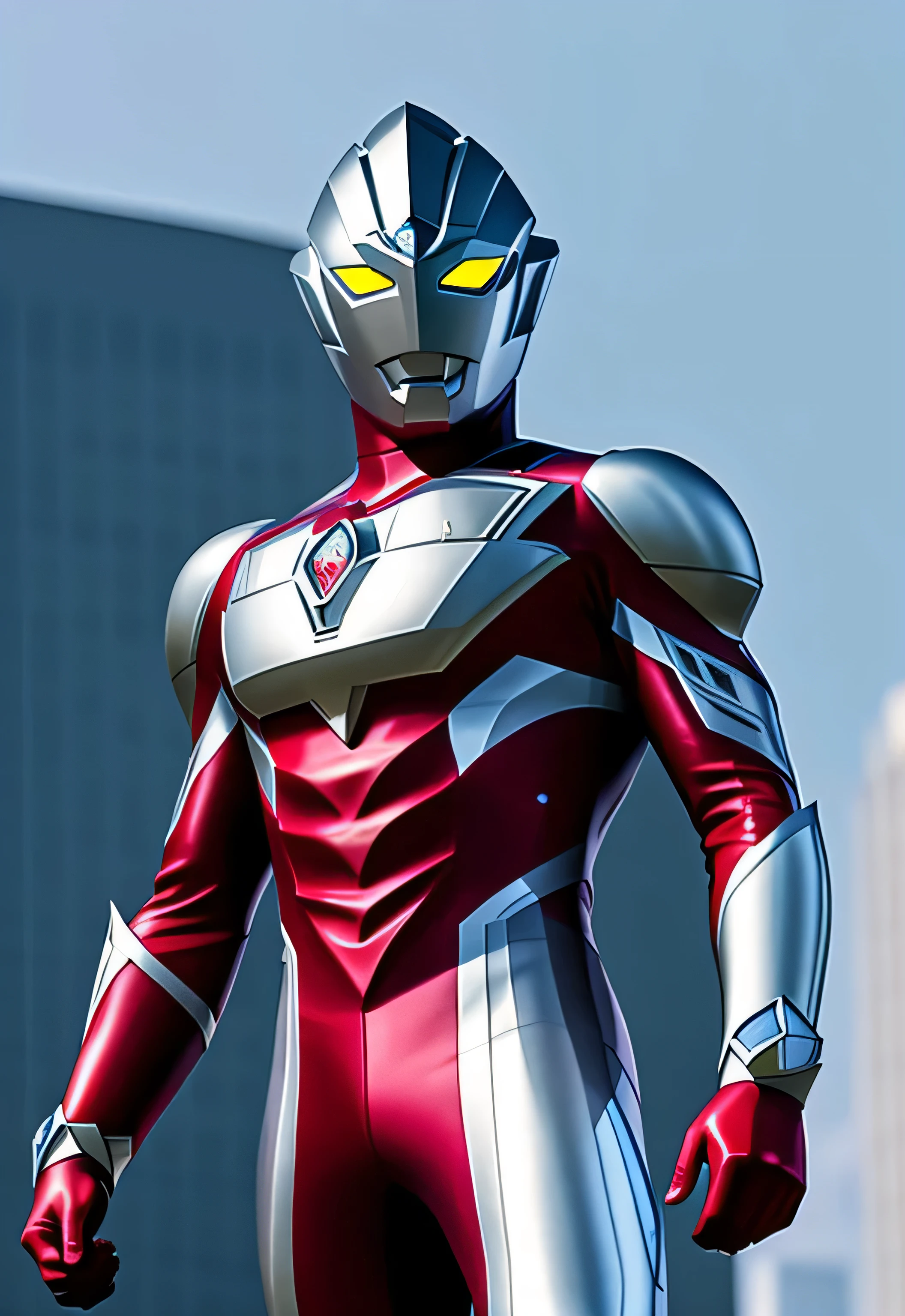 ultraman,(165feet height), [red|black], realistic, high detail raw photo, masterpiece, best quality, detailed, hyper realistic, (full body), detailed face, highly detailed, hdr, ((smooth)), sharp focus, look at viewer, (ruined city), (((detailed background))),