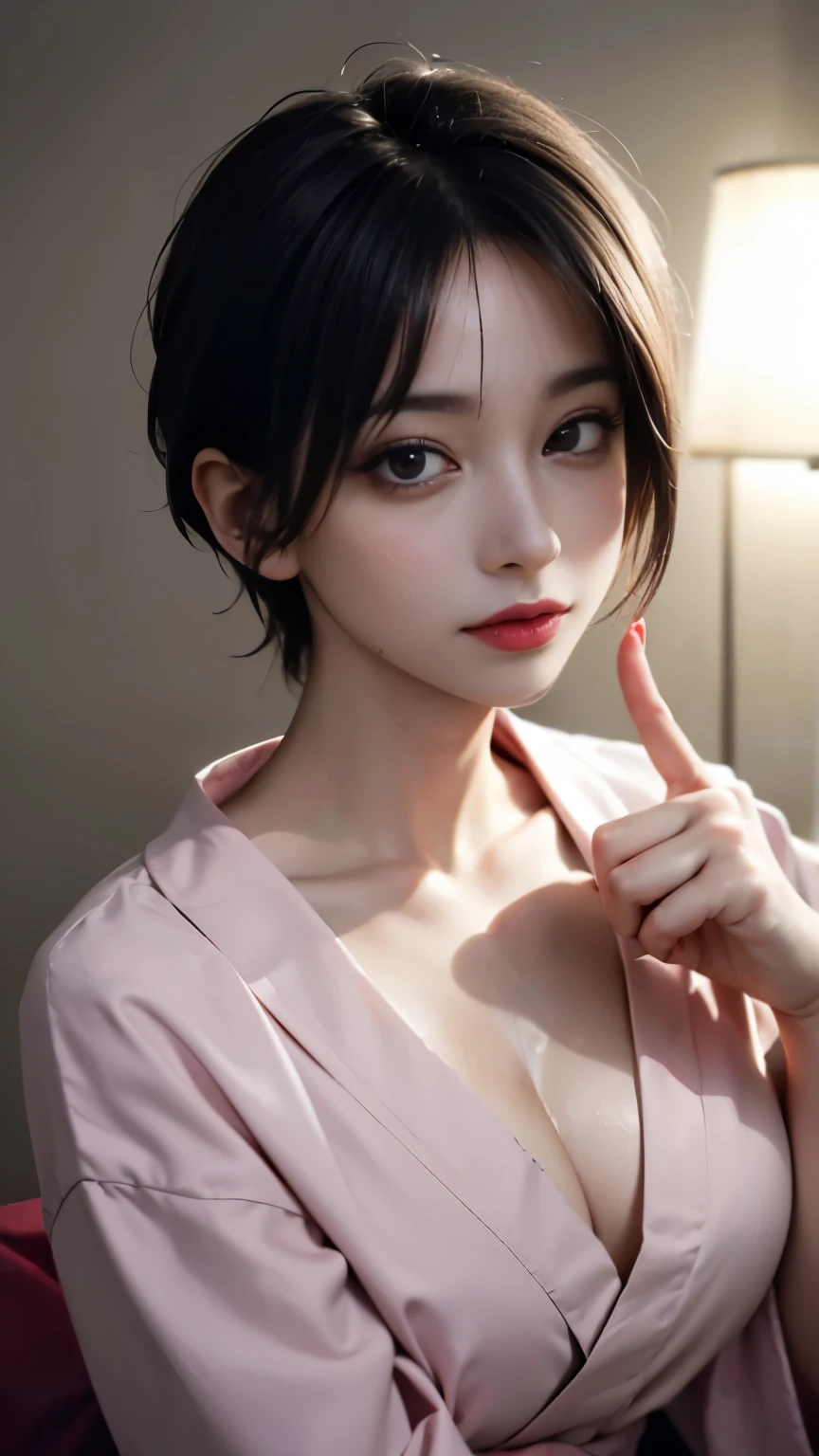 Cinematic lighting、(key light:Front diagonal 45 degrees, fill light、Backlight、shadow、blue and orange color palette), accurate human body、detailed person、Correct five-finger、RAW photo、 4K - ultra-vivid、highest quality, masterpiece, ultra high resolution, (reality: 1.4), (Desaturated roomの灯り:0.5), (dim room),indirect lighting、
(((oil skin,sparkling skin、realistic skin texture、detailed beautiful skin、shiny skin、shiny skin)))、
upper body shot, camera angle is low, Depth of the bounds written, Focus on the center, fine eyes, perfect face and eyeature woman, Beautiful woman、(Sweat,vapor, Vulgarity), ((colorful))、big cleavage、(full shot, /red makeup/、/Pink glossy highlighter lipstick/)、long shot, Beautiful depiction、knowledgeable person、detailed background、quality people々々、high quality face、Ultra-high-definition animation、(/beautiful black hair:1.8/)、clavicle, (((A girl in a seductive pose))), background bokeh、detailed background、(yukata、kimono、yukata,kimono, Japanese inn、night room、indoor、Bedroom、Desaturated room)、Grab your chest、sleep with legs open、on the futon、(wet),(((sweat))),
