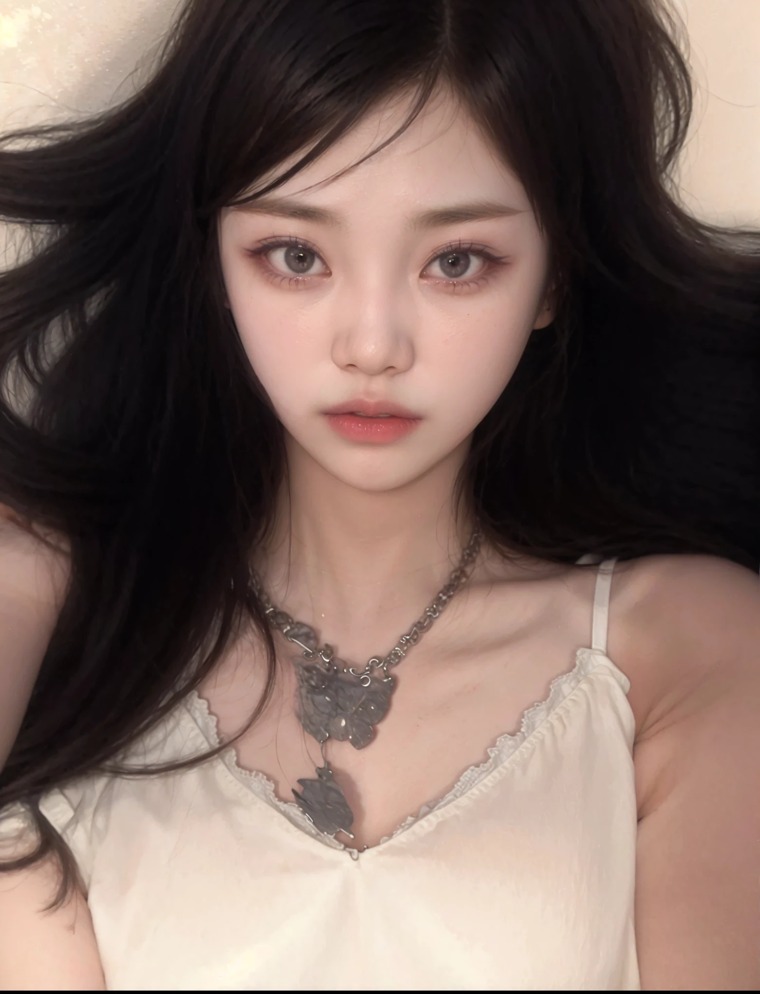 hay una mujer con cabello largo y negro posando para una foto, ulzzang, pale and light skin!!, pale porcelain white skin, 8k selfie photography, jinyoung shin, Jaeyeon Nam, imagen filtrada, heonhwa choe, pale, snow-white skin, with pale skin, guweiz, pale gothic beauty, aparcar desde-min, sakimichan