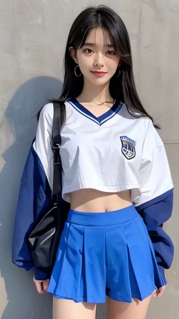 a girl,asian face,small ,Fifteen,Wearing school uniform sportswear and sports shorts,Lift the top,Leaking out the entire abdomen