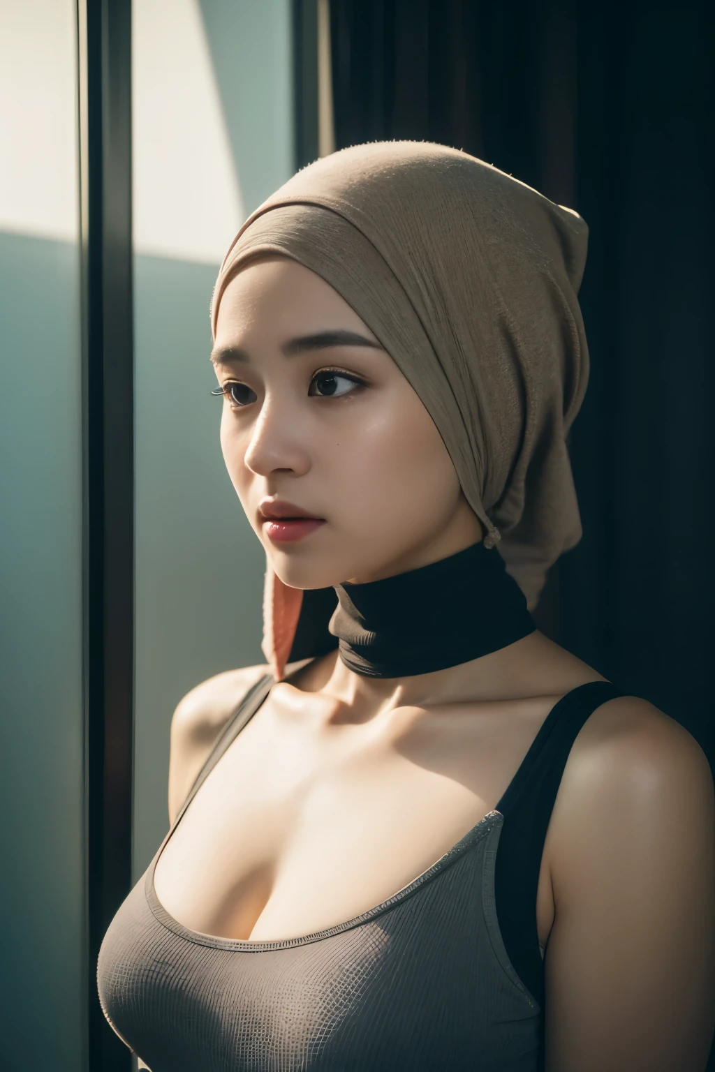 iu, yooa, tzuyu, sportsbra, cyberpunk, javanese, (((hijabi))), cleavage, reflection light, chiaroscuro, depth of field, cinematic lighting, ray tracing, Sony FE GM, UHD, super detail, masterpiece, textured skin, high details, best quality, award winning,3D,hdr(HighDynamicRange),Ray tracing,NVIDIA RTX,Hyper-Resolution,Unreal 5,Subsurface scattering、PBR Texture、post-proces、Anisotropy Filtering、depth of fieldaximum definition and sharpnesany-Layer Textures、Albedo e mapas Speculares、Surface coloring、Accurate simulation octane rendering of light-material interactions、Two-colored light、largeaperture、Low ISO、White balance、the rule of thirds、8K raw data