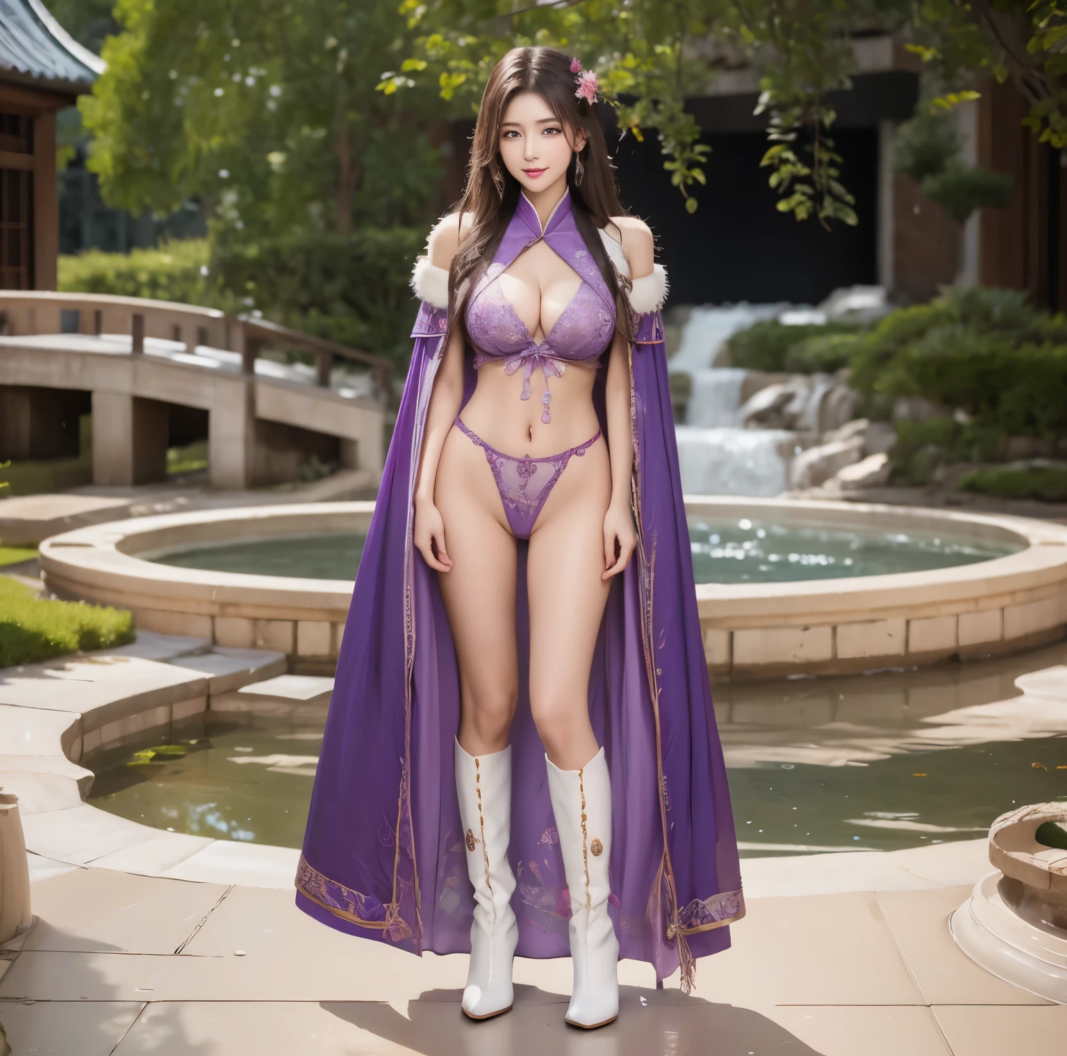 美麗的fantasy皇后, anime goddess, full body xianxia, ((美麗的fantasy皇后)), sweet smile,Sexy red bikini underwear,high-cut underwear,Long-legged girl,put on boots,White boots,huge breasts,Put on your hat, fantasy服装, Sha Xi, ((美麗的fantasy皇后)), Put on the priest's cloak, Full body white cape, 穿着fantasy服装, Anime girls cosplay look at the audience,facing the audience,Put your hands beside you,flowing long hair,Surreal 8000g,Impeccable,masterpiece,professional artwork,famous artwork,Light,movie bloom,perfect face,pretty face,fantasy,Dreamy and magical,not real,intricate details,Exquisite pattern