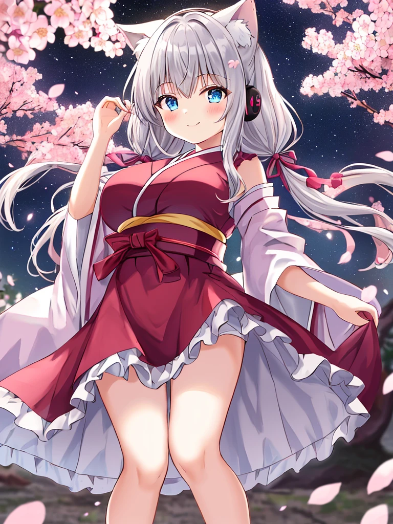 Illustration spells（prompt）
(((masterpiece,ultla highres,8k))),((best quality, high quality illustration)) (ultra-detailed small face),(convenient censoring,manga line drawing,extreamly detailed thick line drawing,)

BREAK
(pov,looking at viewer,full body,)
((from below,))

BLEAK
((1 girl 12 years old,))
((very huge breasts,))
((very  girl,cute face,baby face:1.8,))
((light silver hair,))((light sky blue eyes,))
(straight hair,)(verylong hair,)
((little smile,))
(large hair ribbon,)
(low twintails,)
(large rabbit's ear headphones,)

((peasant pink dress in a Gothic style with a lot of frills,))

BREAK
(Cherry blossom petals dance in the wind),
(cherry blossom, cherry blossom tree:1.3),
(Japanese garden),
((blurry background,starry sky,))