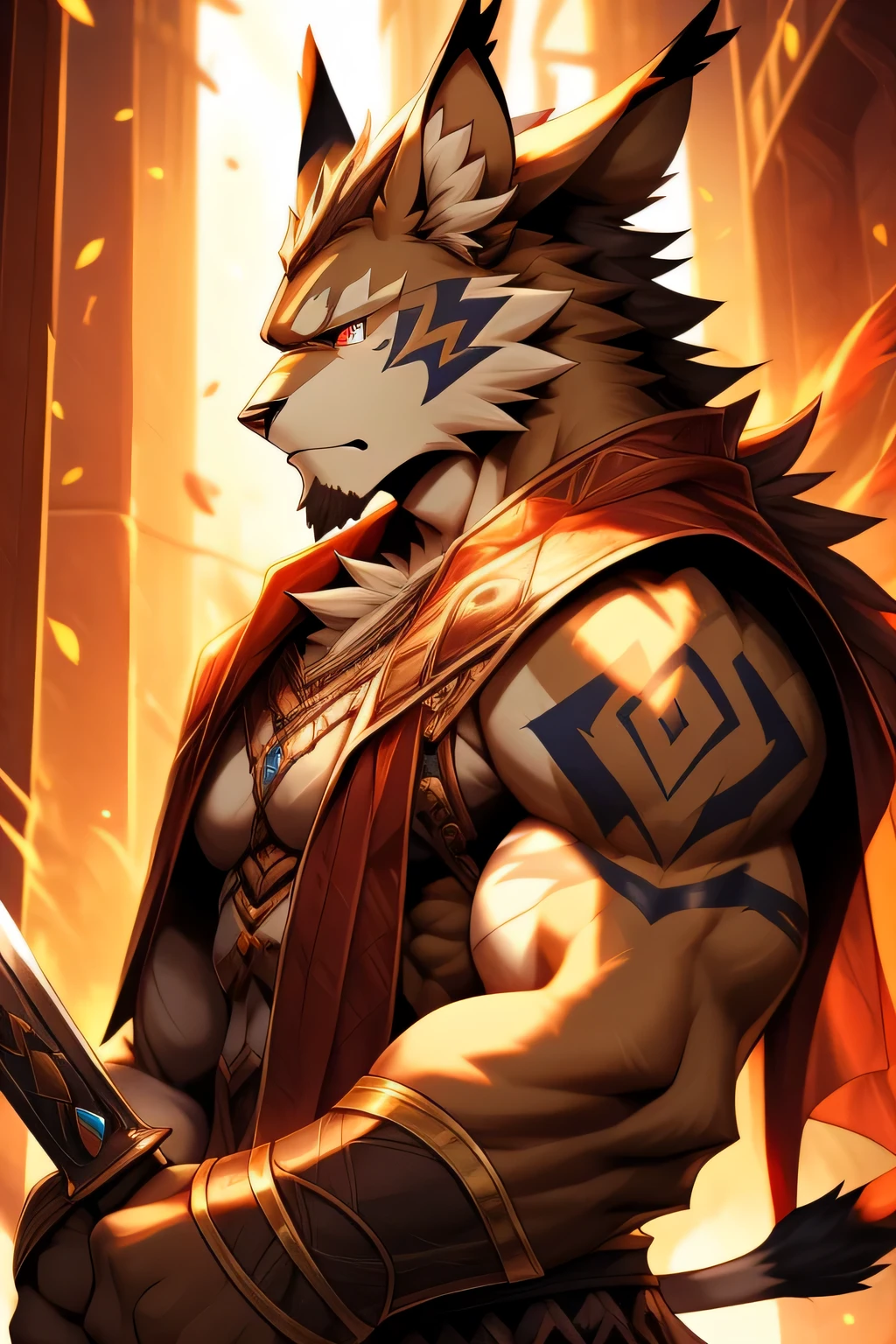 Two-dimensional Leomon orcs,Adult Leomon,The standard body of a Leomon,The highest appearance,Highest image quality,red color eyes,Look to the right,Digimon, Leomon,best qualtiy,tmasterpiece,Textured skin,romanticism lain,Cinematic lighting effects,Ray traching,beautiful pupil,Diamond-shaped pupils,Eyes resolute,muscular male,one sword, Silas, Extremely detailed Artgerm, caleb from critical role, commission for high resolution, warwick saint, Artgerm on ArtStation Pixiv, nasus, casimir art, trends in art station, raziel irl, djinn human hybrid,Wear knightly armor,expression of a honest man