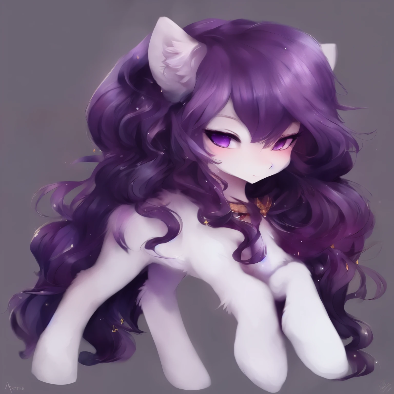 (a short female white cat furry ), white fur, violet eyes, long lilac hair,white fur,violet octaheadron crystal on neck, black fur on ears, nude, pussy, kneeling down,(a huge male furry),pink penis,size differences, in bedroom, pussy penetration, first person view, cum