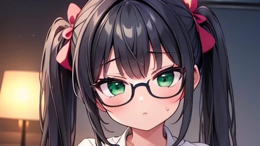 highest quality,wonderful,finely,extremely detailed CG unity 8k wallpaper,written boundary depth,1 girl, big breasts,(NSFW), (vaginal,sex ), (facial, bukkake:1.3), black hair, glasses, green eyes,twin tails,full body, highest quality,Super detailed,unity 8k wallpaper,game CG,