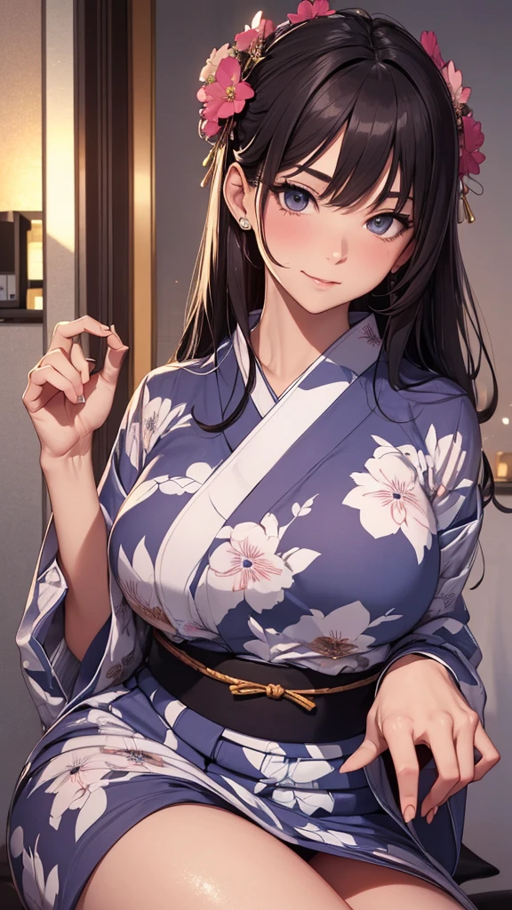 1 beautiful woman, seductive sexy, Alluring plumpness:1.3, Brunette, Straight-haired, pupils sparking, long upper eyelashes, (wearing yukata in hotel:1.5), Japanese-style rooms at the hotel, futon, seductive smile, light blush, ear blush, seductive expression, sexy tease, high quality chothing, beautiful and delicate chothing, super detail face, high detail and delicate eyes, ((accurate limbs)), ((correct finger)), (super textured skin), high quality background, award winning, masterpiece, anatomically correct, retina, highres, UHD, 16k, 8k