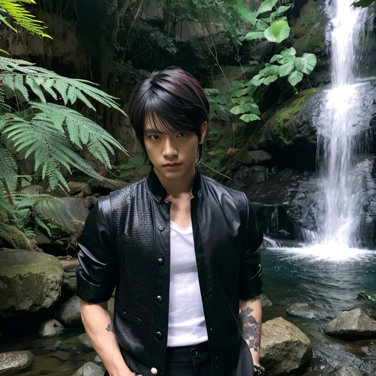 One boy、Beautiful Boy、18-year-old、Japanese Boy、Beautiful Boy、Black Hair、waterfall、Loincloth、