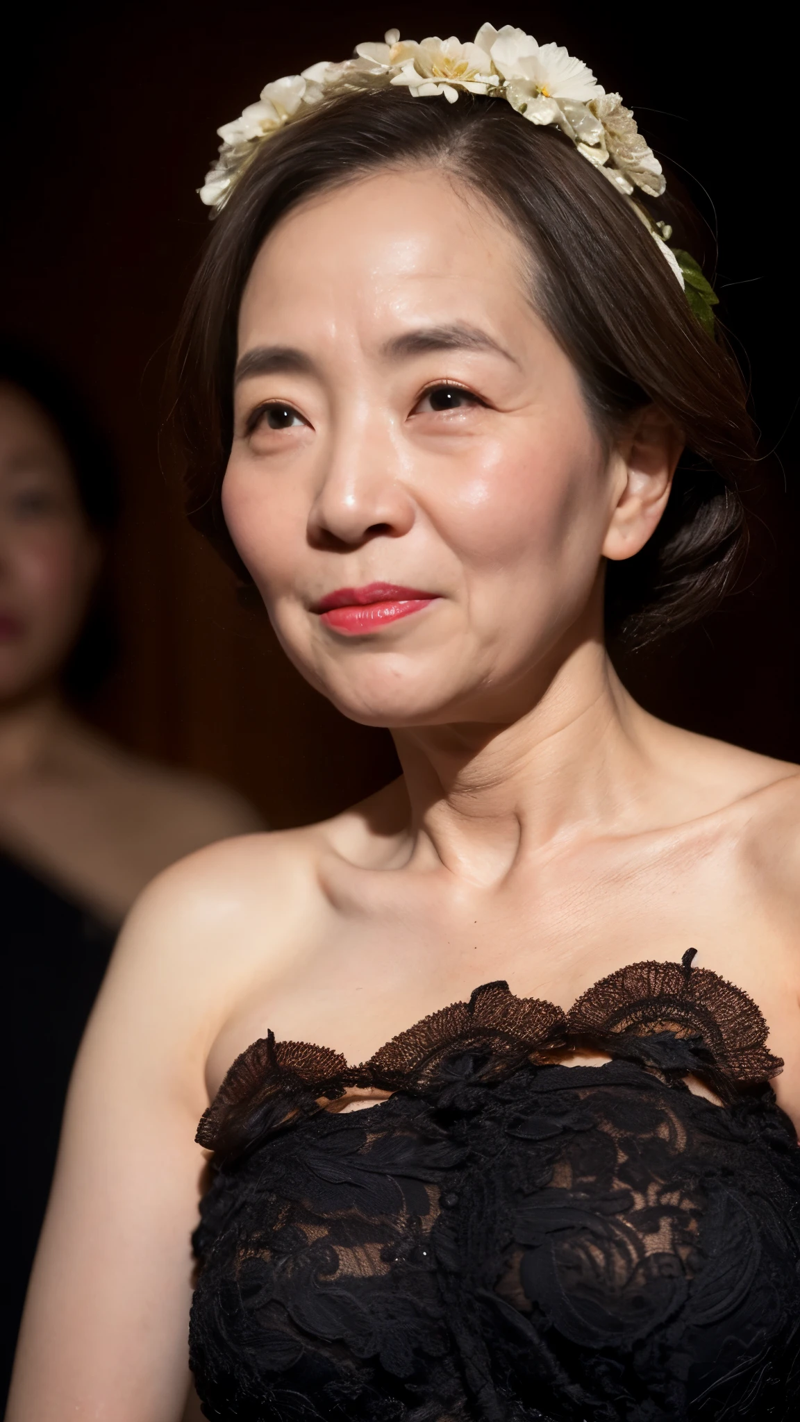 masterpiece,Highest quality, (One mature woman), ((Portraiture:1.5)), ((Looking down, Looking at the audience)), compensate, Elegant black underwear, My painful chest, Underarm, ((Temptation performance)),