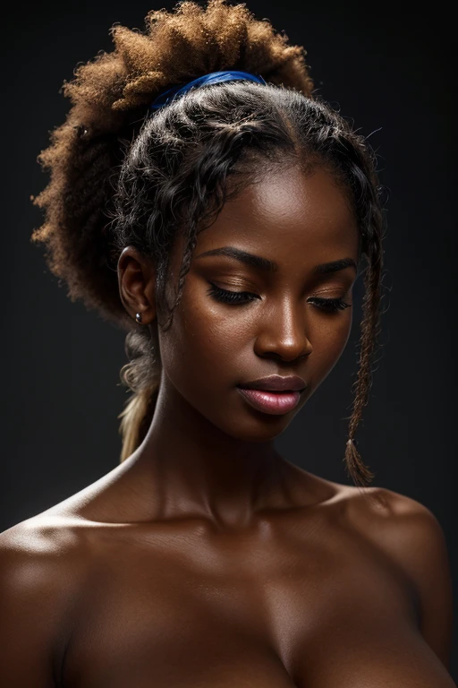 NSFW, uploaded on e621, by Pixelsketcher, by Bayard Wu, by Thomas Benjamin Kennington , by Einshelm, solo anthro, ((face portrait)), BREAK, ((topless, showing belly button)), ((long afro ponytail)), very sweaty, ((mouth open, tongue out)), (detailed Bonifasko lighting), (detailed skin), (detailed skin), (dark skin, ebony, deep ebony), (ebony neck), (her own arm holding her own breasts), revealing half-breast, BREAK, ((facing viewer)), (cinematic lighting), ((detailed background)), ((face portrait view)), (((face view))), (half body shadow), [backlighting], [crepuscular ray], [detailed ambient light], [gray natural lighting], [ambient light], (higher wildlife feral detail), [explict content], [sharp focus], (questionable content), (shaded), ((masterpiece), her own arms holding her own breast, medium breasts, [saliva dripping] breasts, latina girl, African face, African Art, latina Art, Commission for High Res, latina Art, Art,Sakimichan beautiful, masterpiece, medium breasts, best quality, detailed image, bright colors, detailed face, perfect lighting, perfect shadows, perfect eyes, girl focus, blue eyes, flawless face, big breasts, face focus, ((long afro ponytail)) African, latina girl, dark skin, deep ebony woman, ebony nose, sexy mouth, gaze at the viewer, half-closed eyes, 1girl, solo, (masterpiece), (best quality), (illustration), (cinematic lighting), detailed dark skin, balanced coloring, global illumination, ray tracing, good lighting, deep ebony, African, showing breasts, cleavage, looking at viewer, seductive look, SFW