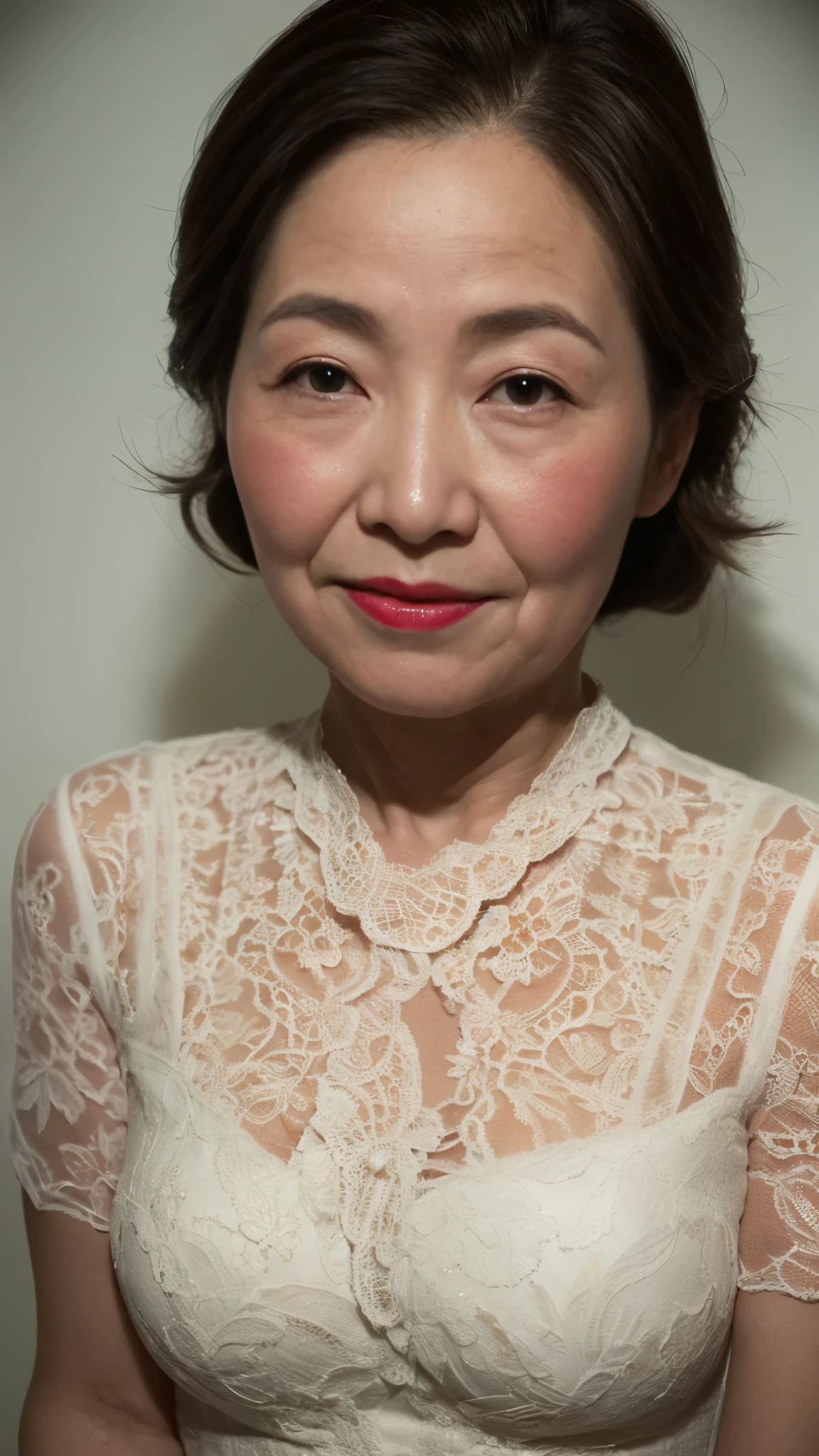 grandmother, Elderly, 120 years old, Japanese painting, senior citizen, Eyes meet, Draw lips correctly, Red lipstick, Unbalanced large breasts, Abnormally large breasts, Super big breasts, 16K, Highest quality, Very detailed, Erotic, Very detailed肌, (Japanese), alone, Huge breasts, Mature Madam, Glamour, sexy, Chromo White Skin, Staring straight ahead,
