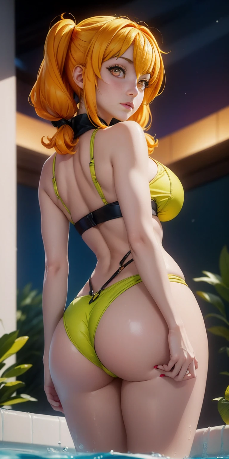 (((1 girl))), medium to large breasts, a beautiful and cute lady, standing, (((in the pool at night))), (big muscular ass), {{{wearing a very sexy bikini }}} , naked, (thin waist), (incredibly beautiful asull body photo, (((Ichika Amasawa))) , white skin, red ribbons in hair, standing, (((bright yellow eyes) )), good anatomy, perfect handuscular legs))), thin waist, muscular abdomen, wearing black high heel shoes, ((( with her back to me showing her big shapely ass to me))), white skin, handtremely perfect), (perfect fingers), perfect feet, hands very well done and detailed, ((perfect naillack nails), (straight magenta hair), shiny hair, reflection in the hair, Hair smooth, (((twintails hair))), (golden yellow eye body photo), anime, minimalism, anime style, ray tracing, cinematic lighting, shine, JPEG artifacts, bright light, divine rays, backlight , symmetry, panorama, Sony FE, hard drive, art - Prime, precise, anatomically correct, Super Detail, best quality, hard drive, juice, 16k, dog ears, fluffy dog ears
