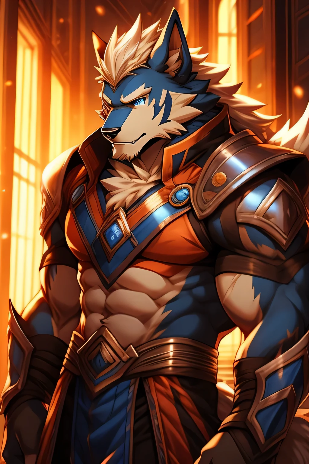 Two-dimensional Arcanine orcs,Adult tigers,The standard body of a Arcanine,The highest appearance,Highest image quality,blue color eyes,Look to the right,Pokemon,best qualtiy,tmasterpiece,Textured skin,romanticism lain,Cinematic lighting effects,Ray traching,beautiful pupil,Diamond-shaped pupils,Eyes resolute,Orange fur, white hair,one sword, Silas, Extremely detailed Artgerm, caleb from critical role, commission for high resolution, warwick saint, Artgerm on ArtStation Pixiv, nasus, casimir art, trends in art station, raziel irl, djinn human hybrid,Wear knightly armor,