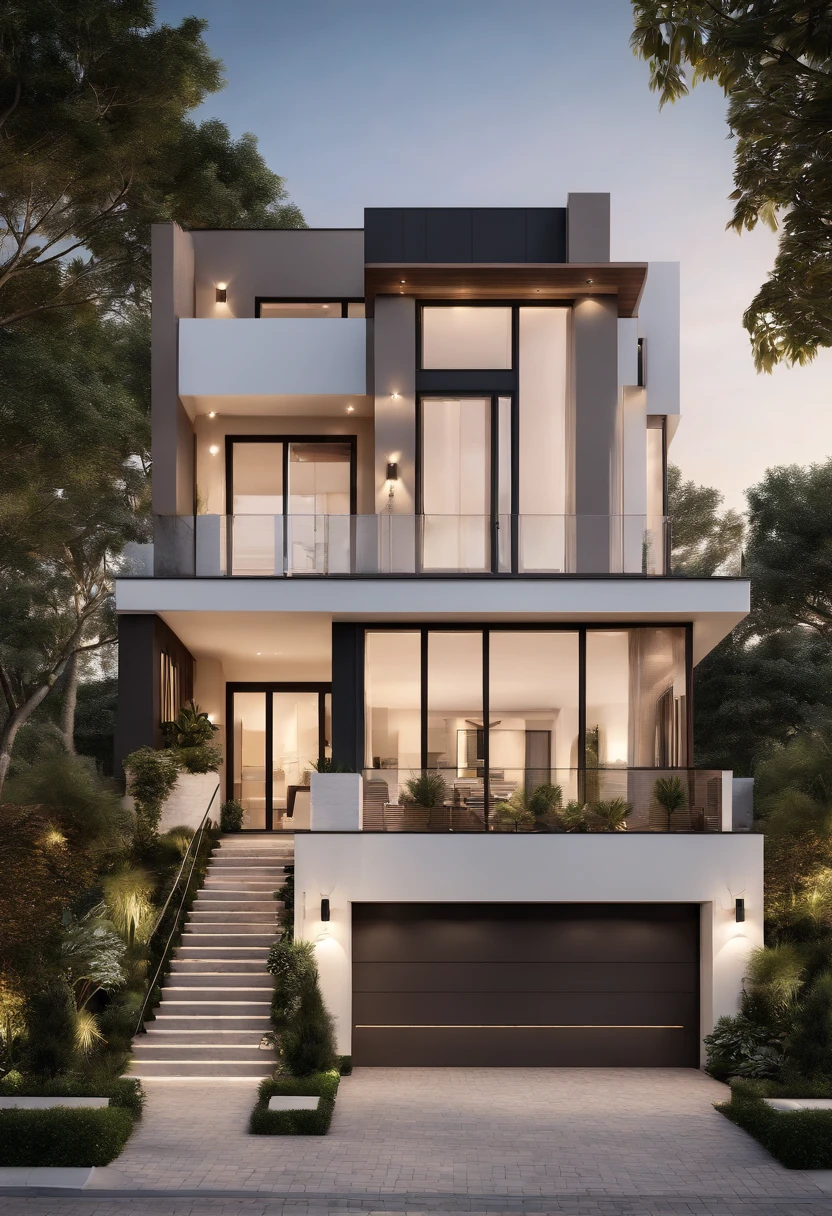 best quality,3D rendering),detached house with 3 bedrooms,living room,kitchen and bathroom,bright and spacious interior,modern design,architectural masterpiece,two-story building with an "L" shaped lot,large front porch,beautifully landscaped garden,contemporary façade with floor-to-ceiling windows,open-concept layout,high ceilings throughout the house,elegant staircase,abundance of natural light,high-end finishes and fixtures,stylish furniture and decor,natural wood flooring,neutral color palette,comfortable and inviting atmosphere.
INFO