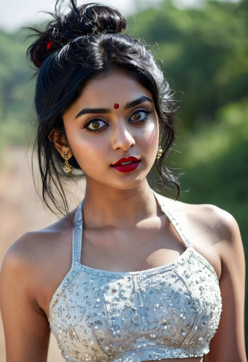  sexy Indian girl with big black open wings in embellished halter neck crop top flying 100 feet above ground, black hair , perfect body, ((innocent))), ((big eyes)), (messy hair:1.3), Skinny, (perfect small round breasts), wide shot, striking features, beauty, intricate details, dramatic composition,),tension, contrast, texture, realism, high-quality rendering, stunning art, high quality, film grain, Fujifilm XT3, acne, blemishes, detailed skin, freckled young, adorable, ((medium breasts)), (((soft chest))), black hair, (Pale skin), ((slight buckteeth)) ((beautiful)+(attractive:0.9)+(sensual:0.8)) white Pakistani women ((nerd:0.8)+(lovely)+(clean skin)) with hazel eyes and red lips. Medium dark black hair, ((intense eyes))