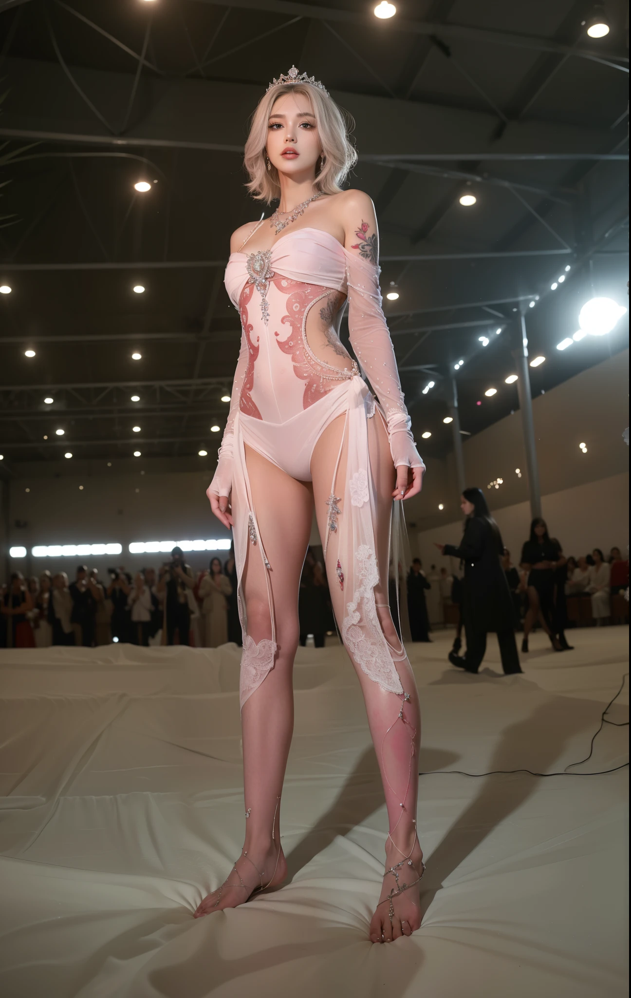 Royal sister,exquisite eyes,ice queen,put the crown on your head,Detailed facial expressions body,tall figure,Gorgeous,Leg length,4K,HD,Sensual,半透明lace,白皙plump figure,pretty face,Little cherry mouth,beautiful and delicious(3D royal sister),plump figure,gloss gel coat,Queen in luxurious dress,Crystal Gem Crown,Necklace jewelry,black tattoo(whole body),The tattoo is very three-dimensional,Gorgeous and intricate tattoo designs,tattoo queen,Tattoos on arms and chest,lace,8k超HD,Flesh and blood,white gloves,neat fingers