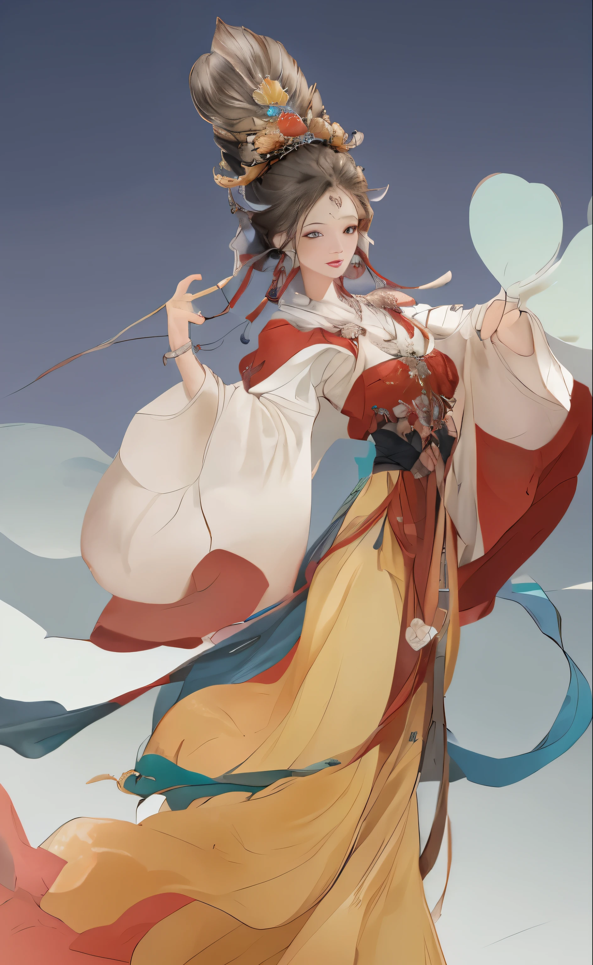 a girl, Chinese clothing, whole body, Sunlight, Clear face, clean white background, masterpiece, Super details, epic work, ultra high definition, high quality, Very detailed, official art, 8k wallpaper, Super details, 32k