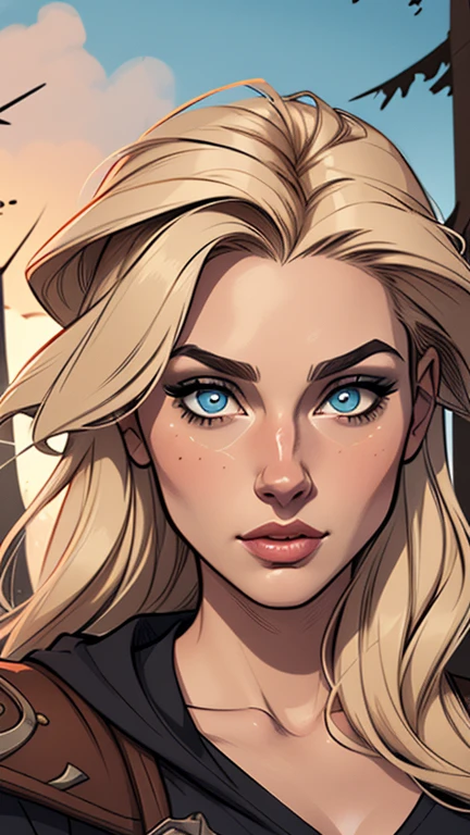 Personagem viking com marcas de guerras Imagem de desenho animado de uma mulher .cartoon style illustration, estilo de arte dos desenhos animados, estilo de arte dos desenhos animados, digital illustration style, design de personagens altamente detalhado, arte digital detalhada coragem, Forest fan art, Design de personagens de retrato, beautiful digital illustration, retrato de alta qualidade, Arte em quadrinhos, mulher jovem. Beautiful outlined eyes Medium large bust and wonderful sensual clothes. expression of sexual desire