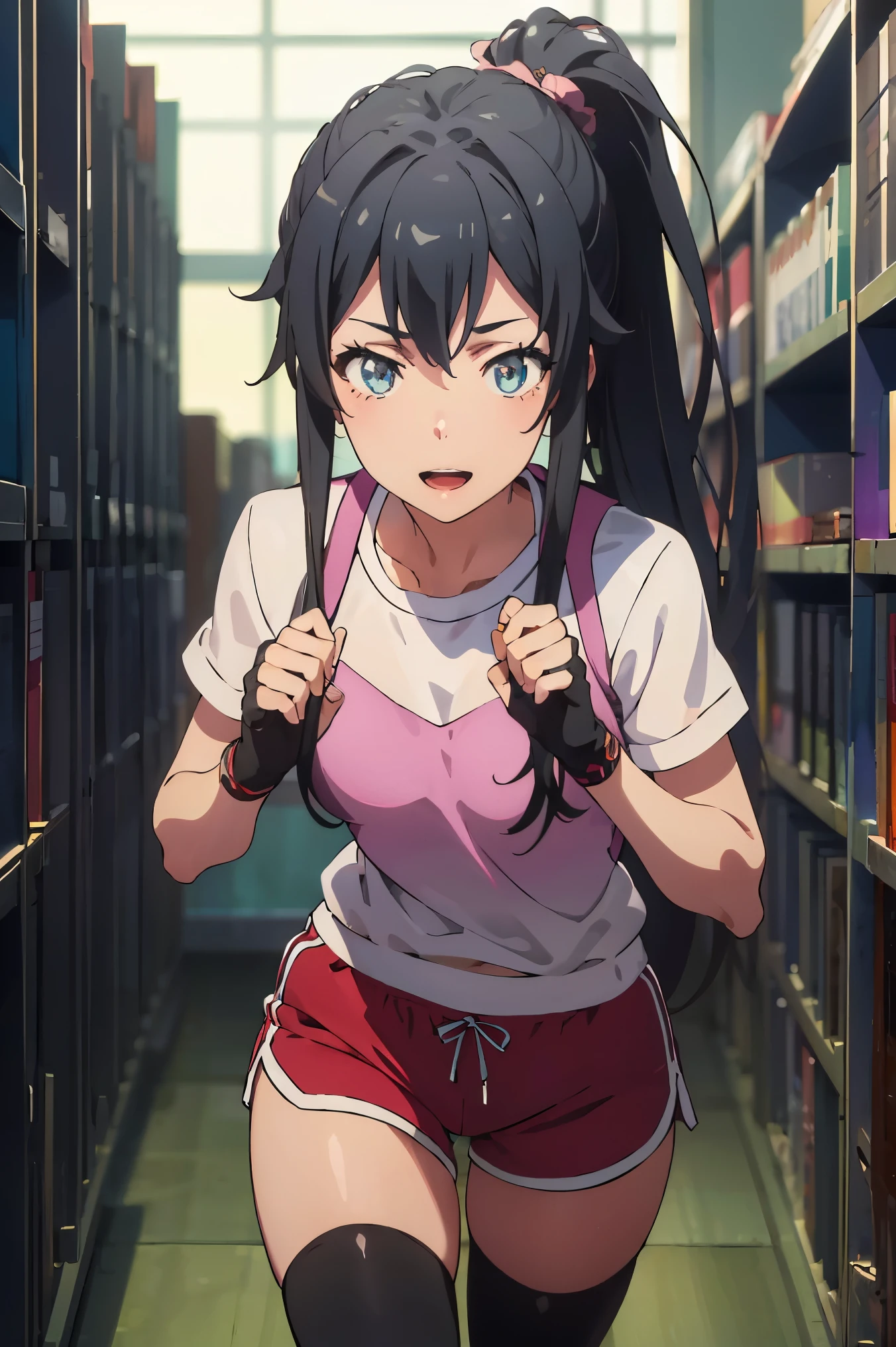 score_8_up, score_7_up, source_anime,1 girl, solo, hair_ponytail ribbon,Black hair, eyes blue, long hair, smile , Yukinoshita Yukino 
BREAK (impossible clothes, fingerless gloves, red shorts, thighhighs:1.2)
BREAK gym storeroom,
BREAK pov, sex, penis
BREAK (masterpiece:1.2), best quality, high resolution,NSW ,unity 8k wallpaper, (illustration:0.8), (beautiful detailed eyes:1.6), extremely detailed face, perfect lighting, extremely detailed CG, (perfect hands, perfect anatomy),