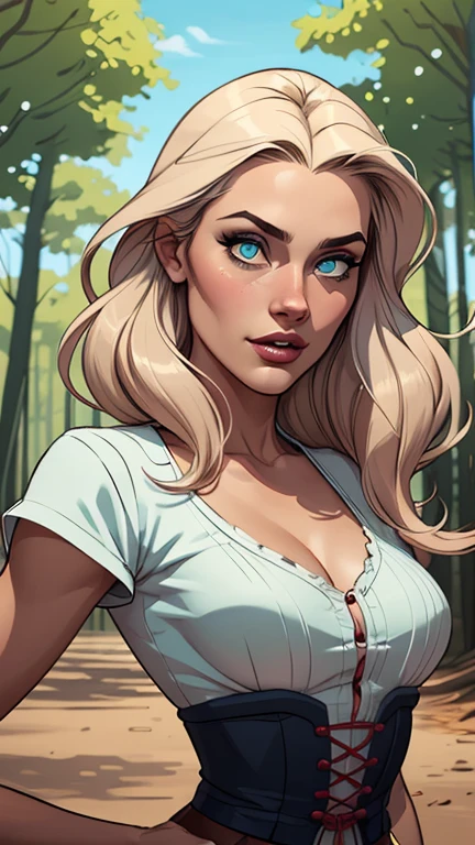 Personagem viking com marcas de guerras Imagem de desenho animado de uma mulher .cartoon style illustration, estilo de arte dos desenhos animados, estilo de arte dos desenhos animados, digital illustration style, design de personagens altamente detalhado, arte digital detalhada coragem, Forest fan art, Design de personagens de retrato, beautiful digital illustration, retrato de alta qualidade, Arte em quadrinhos, mulher jovem cabelo com transas lindas . Beautiful outlined eyes Medium large bust and wonderful sensual clothes. expression of sexual desire image from the waist to the head illustration