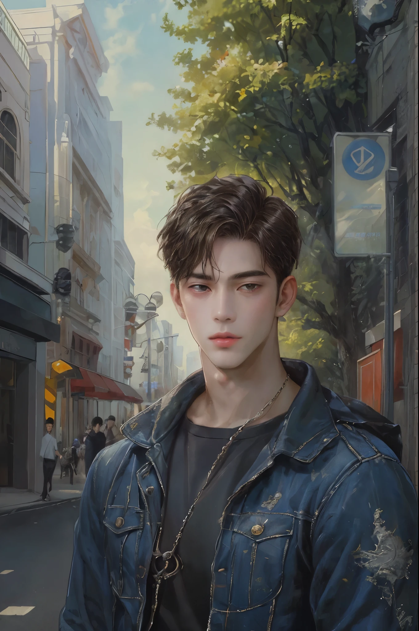 (masterpiece, top quality, best quality, official art, beautiful and aesthetic:1.2), boy, handsome, short hair, extreme detailed face, a handsome boy in casual clothes , highest detailed, (perfect face), shiny skin, HDR, extremely detailed surroundings, on the street entrance of the mall in the Philippines 