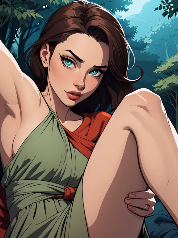 Aerith Gainsborough from final fantasy 7 rebirth, extremely detailed face, ((nude)), kneeling on bed, barefoot, spread legs, touching herself, moaning, taken from top