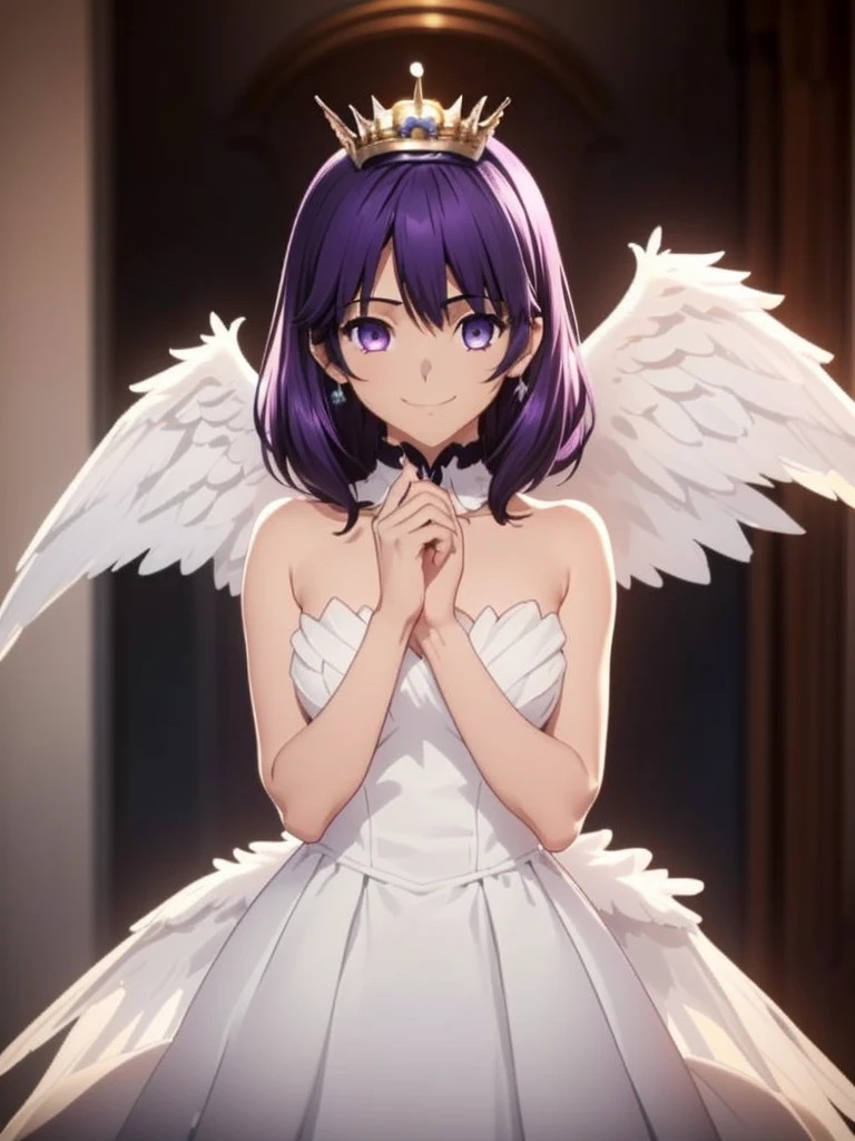 gran calidad ++ Extremely detailed high resolusionolution, very aesthetic, ojos expresivos, (((Cara perfecta))), (((face symmetrical))), ((good anatomy)), (((manos perfectas))), (((8k))), UHD, Fondo de pantalla HD, (((alta calidra detallada, (((((1girl)))))), solamente, Obra maestra, La mejor calidad, high resolusion, Altamente detallado, (illustration), hermosos ojos detallados, (((combatant))), (((1girl))), ((((cuerpo completo)))), (((((((itsuka shiori)))))), (((((princess_celestia)))), ((((forma humana)))), (((((angelic smile))))), ((princesa celestia humanizada)), Celestia, Celestia de My Little Poni, celestia en forma de milf, Cabello largo y ondulado, (((Ojos rojos))), (((strapless tube dress))), (((purple heart promise))), (((((white dress))))), (((orejas blancas de pony))), (((Dedos detallados))), (((((white angel wings))))), (((angel wings spread)))), (((cuerno de unicornio))), Dedos precisos, Manos no antinaturales, strange eye, (((castillo))), interrior, hermoso trono, (((sentada))),