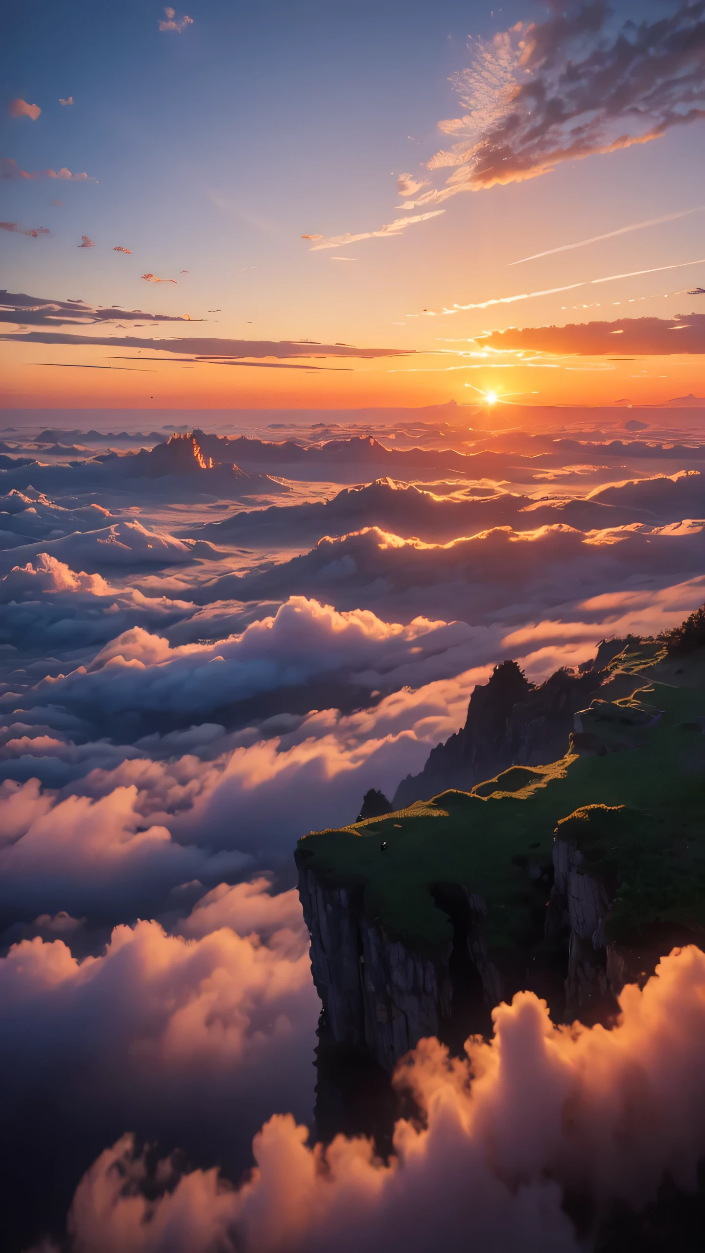 Highest image quality,fantasy,sea of clouds,sunset
