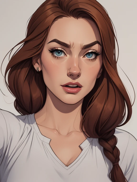 estilo de desenho Yvonne Strahovski animado:1.2), mulher Imagem de desenho animado de uma mulher , roupas sensuais , garota super fofa, authoritarian would be facial expressioncartoon style illustration, estilo de arte dos desenhos animados, estilo de arte dos desenhos animados, digital illustration style, design de personagens altamente detalhado, arte digital detalhada fofa, City fan art, design de personagem retrato, beautiful digital illustration, retrato de alta qualidade, arte em quadrinhos, retrato do design do personagem, white background Buso without clothes and medium breasts female character all in Scream the film actresses