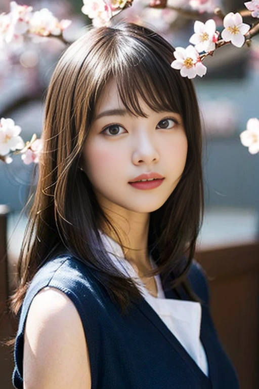 Ulchan-6500-v1.1,(8K、Raw photo、highest quality、masterpiece:1.2)、High resolution、wallpaper、(realistic、Photoreal:1.37)、bright lighting、professional lighting、face light、professional smooth lighting、japanese woman、20-year-old、Beautiful woman、action、gravure、sexy、super beautiful、Fine and beautiful skin、skin texture、beautiful and detailed eyes、detailed face、slim waist、beautiful long hair、brunette colored hair、black eye、look at the camera、Upper body floating hair、as a whole human body、Japanese high 、high school girl、school zone、cherry blossoms、red ribbon、bob hair、smile,(cherry blossomsの花を愛でる少女:1.3), (cherry blossomsの花), (blue sky), dramatic lighting, great atmosphere