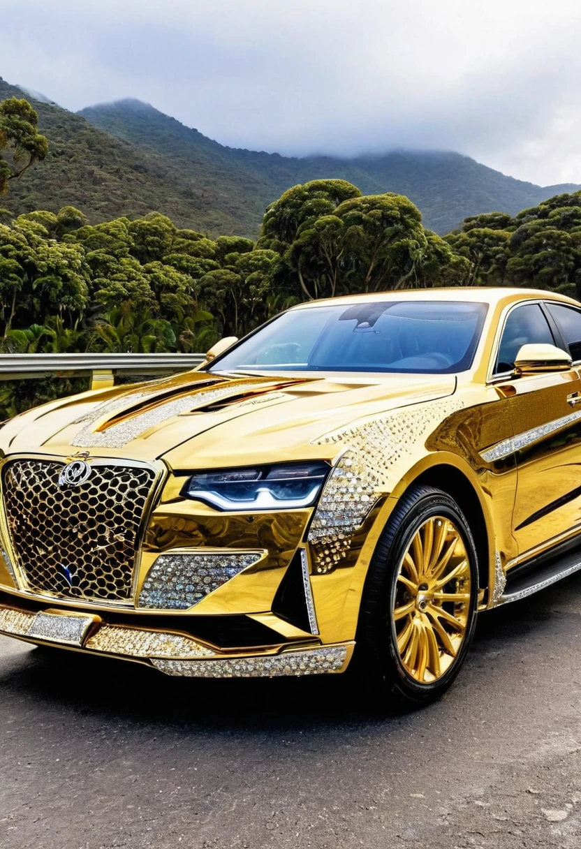 Un super auto deportivo de oro y diamantes