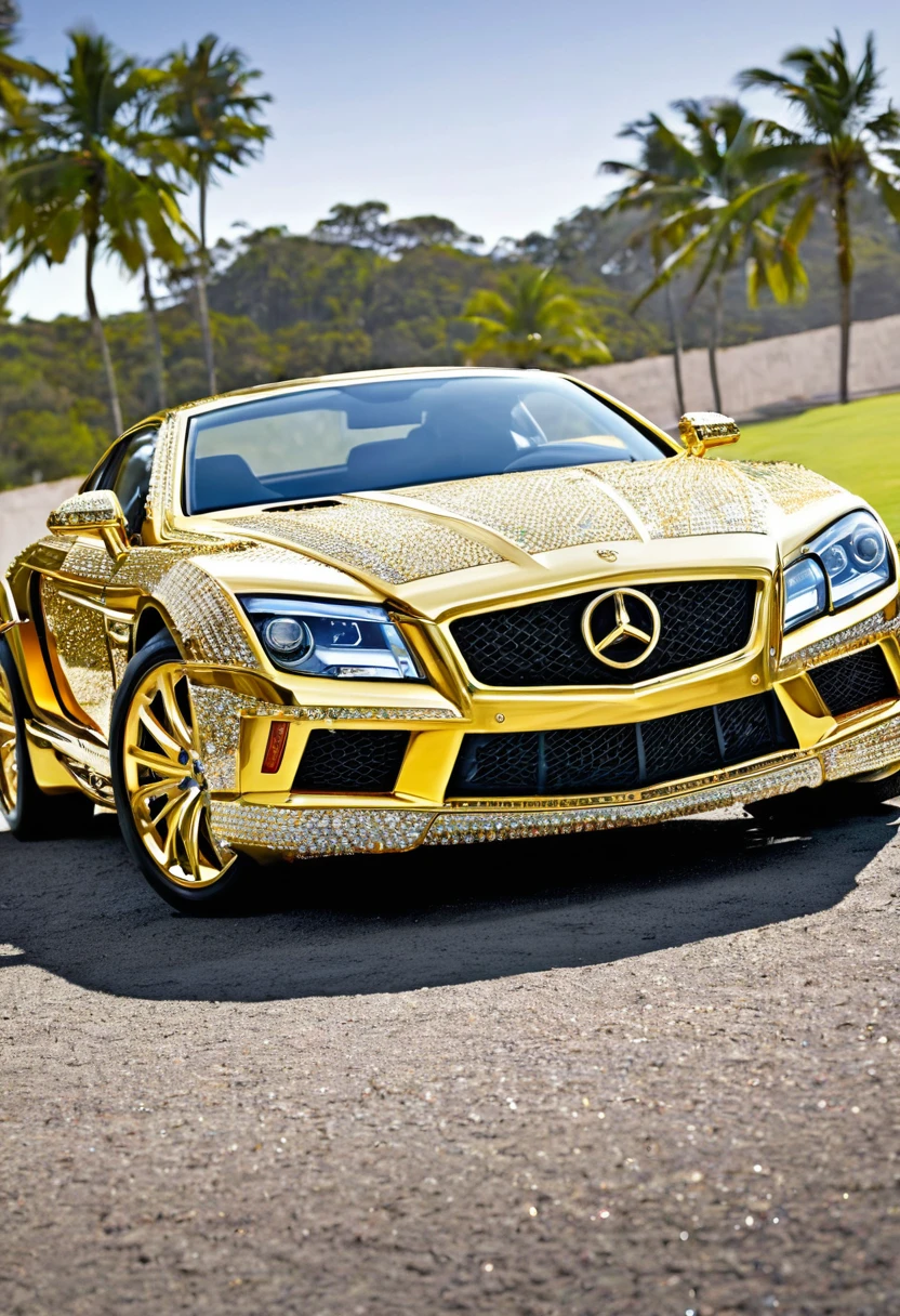 Un auto super deportivo.lujoso.de oro y diamantes