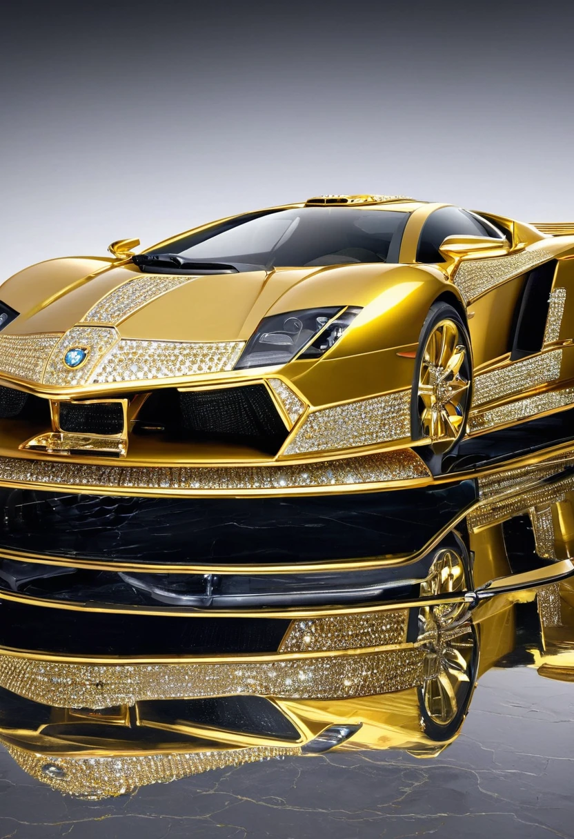Un auto super deportivo.lujoso.de oro y diamantes