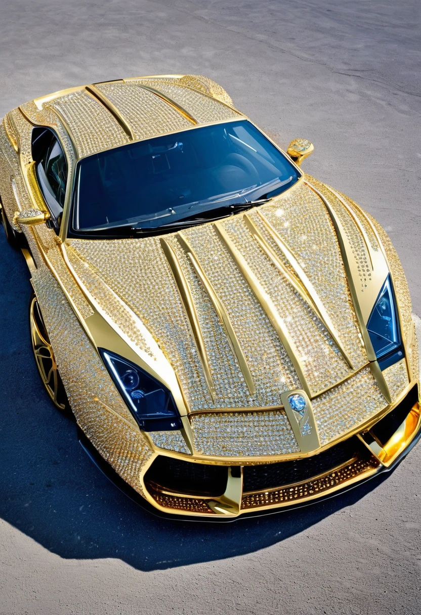 Un auto super deportivo.lujoso.de oro y diamantes