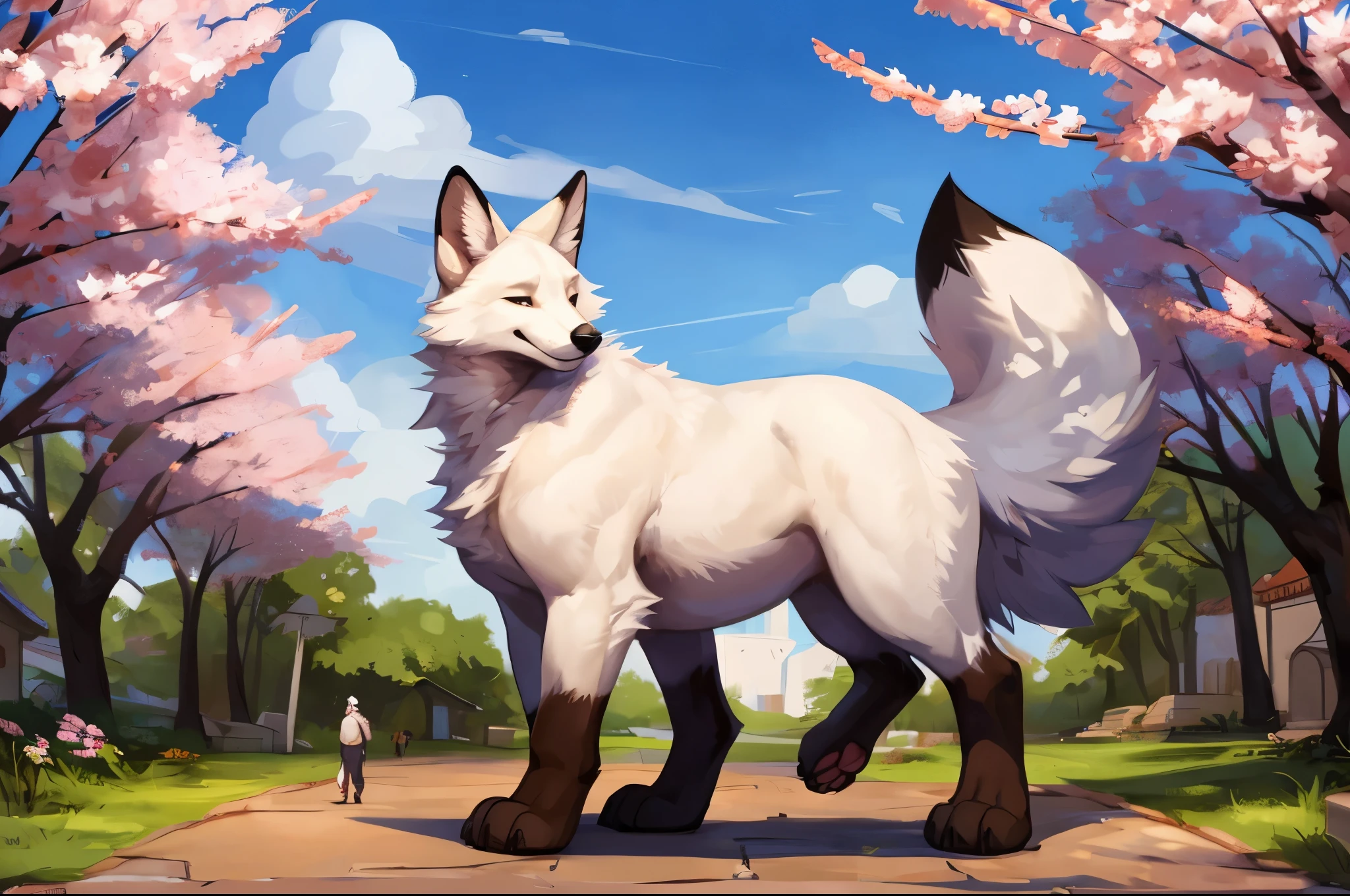4k ultra quality, 4k full body view,(ultra high detailed body),huge fox, detailed body,by mystikfox61, by glitter trap boy,feral paws, by bebebebebe,by morethreedee, by seibear,(thick thigh),(chubby thigh),thicc thigh,thick legs,chubby legs,thicc legs,massive butt,enomorous thigh,massive thigh,massive legs,thick lower legs,wide legs,(detailed thigh),(wide thigh),fluffy belly sharp nails,((sfw)),(ultra detailed face),detailed eyes,big tail,fluffy tail,(detailed tail),enomorous tail,bigger tail,huge tail,volumetric light,muscle legs,big paws,(thick paws),fluffy paws,furry paws,enomorous paws,(animal focus), beast,standing,(bigger lower body),strong lower body,(long legs),front view,master works, super fine, 4k resolution, high quality,high picture detail,dark fantasy,illusory engine, Masterpiece,dire fox,feral belly,muscular feral,faint lighting,white fur,red ropes,sakura,shrine,cute face,white fox,pink sky,macro,giga