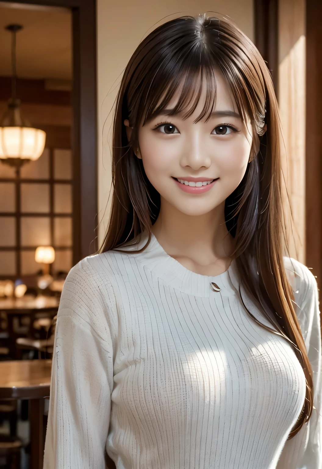 (((Cafe:1.3, indoor, Photographed from the front))), ((long hair:1.3,Ribbon clothes,japanese woman,Smile,cute)), (clean, natural makeup), (highest quality, masterpiece:1.3, 超High resolution), (Super detailed, caustics), (realistic:1.4, RAW shooting), very detailed, High resolution, 16K resolution
