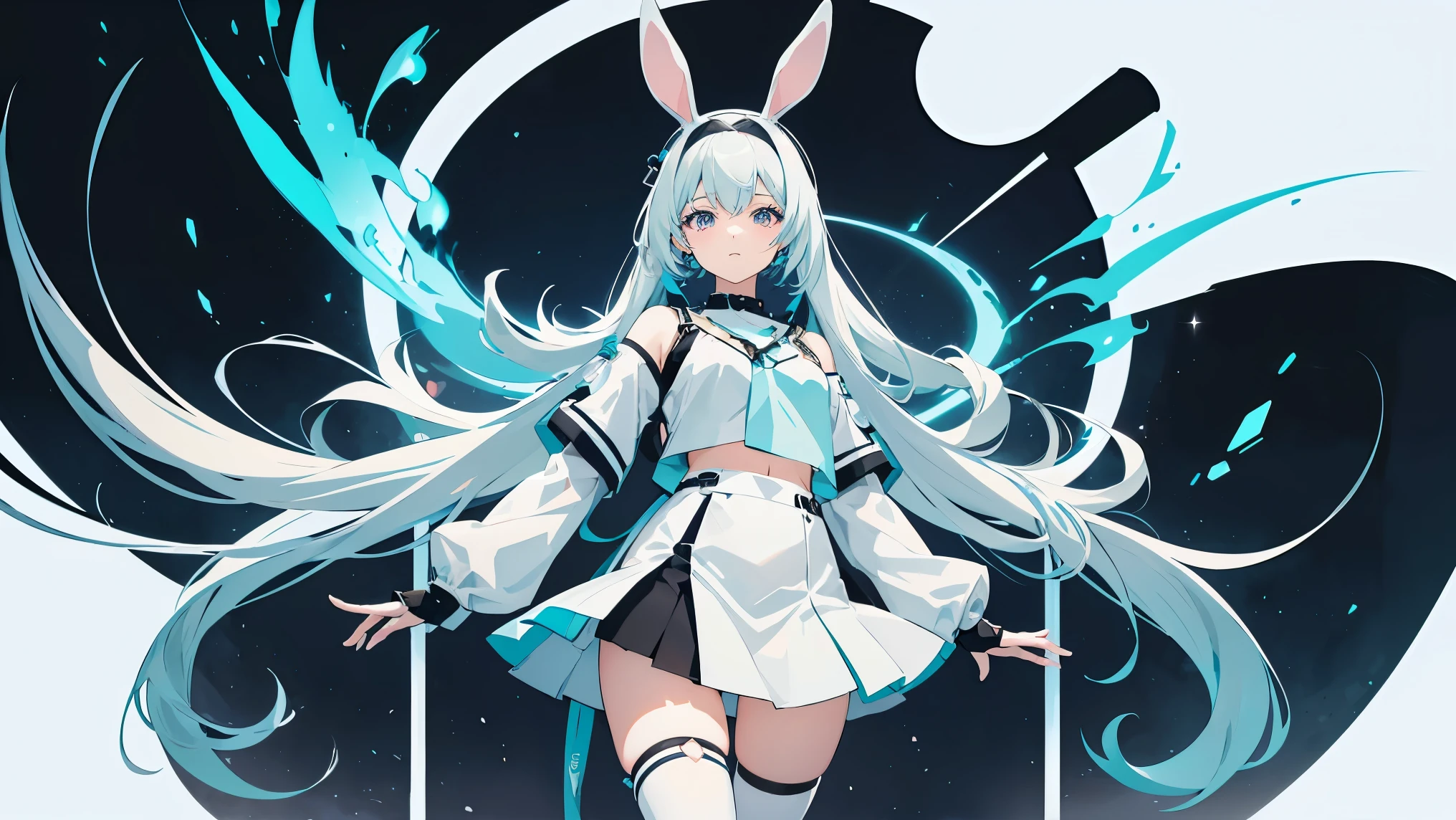 ((Best Quality)), (ultra-detailliert), ((Extremely detailed)), (Beautiful), ((Kawaii Girl)),(two side up hair)、((masutepiece)),Platinum Blonde Hair,Long hair, hair between eye, Wavy Hair, Long sideburns,Jade-colored eyes, White skin,Colossal tits、Rabbit ears,Slender body,playboy_bunny,Standing,Look Camera,One Woman,Anime