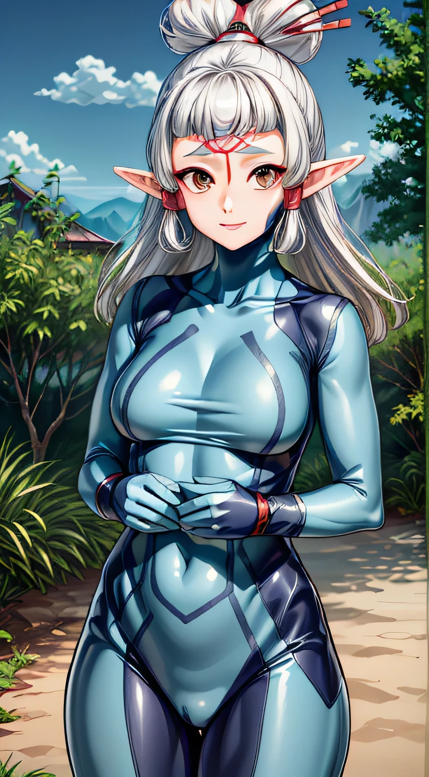 paya, cute elf, wariza,grass,sky,smile, intricate eyes,beautiful detailed eyes,symmetrical eyes,big eyes:1.5, skinbodysuit, bodysuit. zero suit, (ultra detailed,extremely detailed),(photorealistic artwork:1.37),(extremely detailed CG unity 8k wallpaper),(((vibrant colors,vibrant theme))),(intricate),(masterpiece),(best quality),