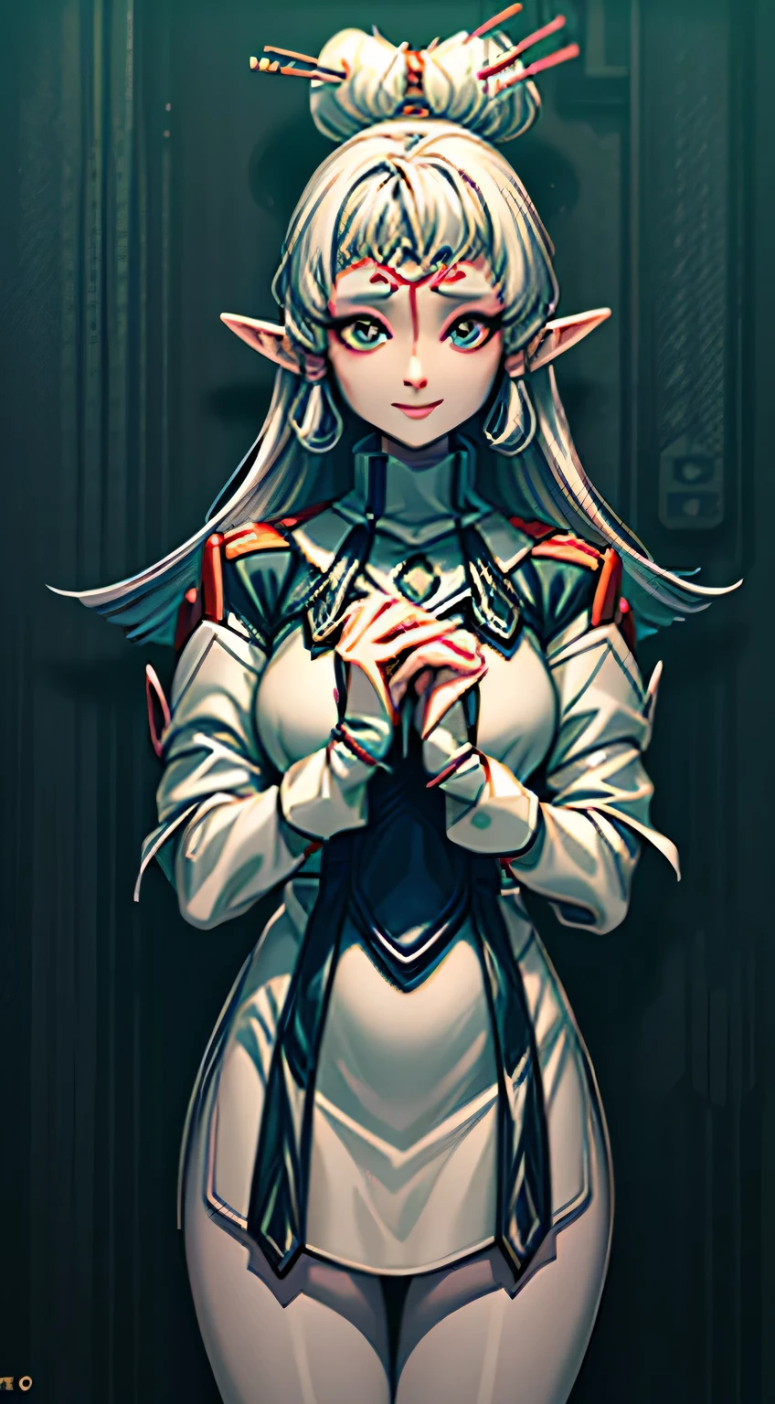 paya, cute elf,((anime elf with extremely cute and beautiful blonde hair)), (((elf))), (((elf ears))), ((((white hair:1.35,messy white hair,colored inner hair,ear breathing)))),(((gold_eyes:1.3))),intricate eyes,beautiful detailed eyes,symmetrical eyes,big eyes:1.5,(((lustrous skin:1.5,bright skin: 1.5,skin tanned,shiny skin,very shiny skin,shiny body,plastic glitter skin,exaggerated shiny skin,illuminated skin))),(delicate detailed fingers,detailed body,(detailed face)), cute,slutty,erotic,daring,((nsfw)), zettai ryouiki,revealing clothing,show skin,(((Sexy ivory fur coat, ivory fur coat outfit, wearing a ivory fur coat:1.3,ivory winter coat))), ((ivory mini-skirt,ivory mini skirt with furry edge,visible thong straps)),(white gloves,ivory clothes,semi-naked,with little ivory clothing,((((furry edge clothing)))),(((intricate outfit,intricate clothes,embroidered outfit,ornate outfit,embroidered clothes,ornate clothes))), (dynamic pose:1.0),embarrassed,(centered,scale to fit dimensions,Rule of thirds), ((snowy pine forest at night)), with dark stormy clouds,winter,scenery:1.25,((snow forest background)),Christmas tree, highres,sharp focus,(ultra detailed,extremely detailed),(photorealistic artwork:1.37),(extremely detailed CG unity 8k wallpaper),(((vibrant colors,vibrant theme))),(intricate),(masterpiece),(best quality),