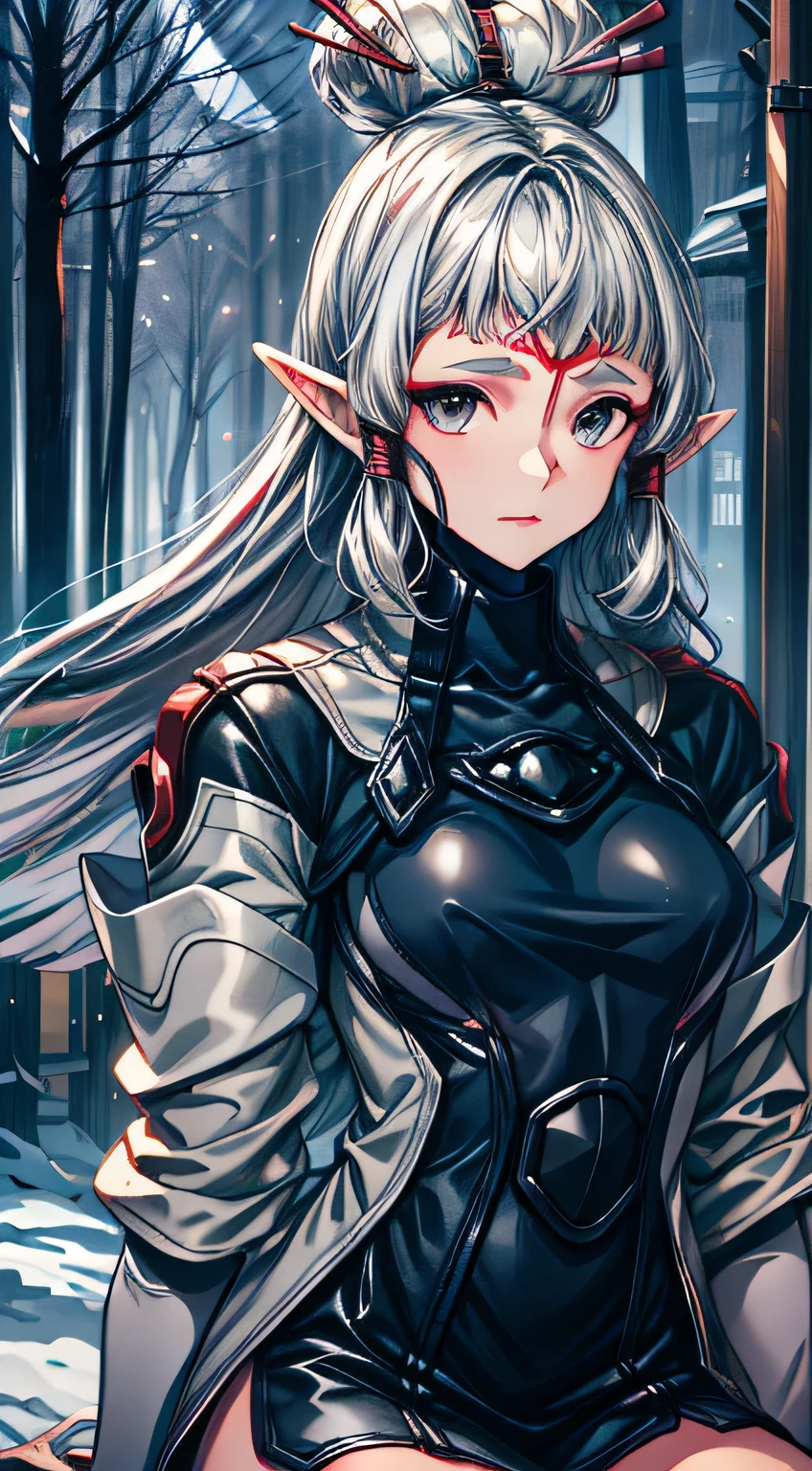 paya, cute elf, wariza,grass,sky,smile, intricate eyes,beautiful detailed eyes,symmetrical eyes,big eyes:1.5, cowboy shot, seductive eyes, sitting, ,intricate eyes,beautiful detailed eyes,symmetrical eyes,big eyes:1.5,(((lustrous skin:1.5,bright skin: 1.5,skin tanned,shiny skin,very shiny skin,shiny body,plastic glitter skin,exaggerated shiny skin,illuminated skin))),(detailed body,(detailed face)), cute, erotic,daring, (((medieval armor,adventurer man armor,winter coat))),(((intricate outfit,intricate clothes, embroidered outfit,ornate outfit,embroidered clothes,ornate armor))), (dynamic pose:1.0),(centered,scale to fit dimensions,Rule of thirds), ((snowy pine forest at night)), with dark stormy clouds,winter,scenery:1.25,((snow forest background)),Christmas tree, highres,sharp focus,(ultra detailed,extremely detailed),(photorealistic artwork:1.37),(extremely detailed CG unity 8k wallpaper),(((vibrant colors,vibrant theme))),(intricate),(masterpiece),(best quality),