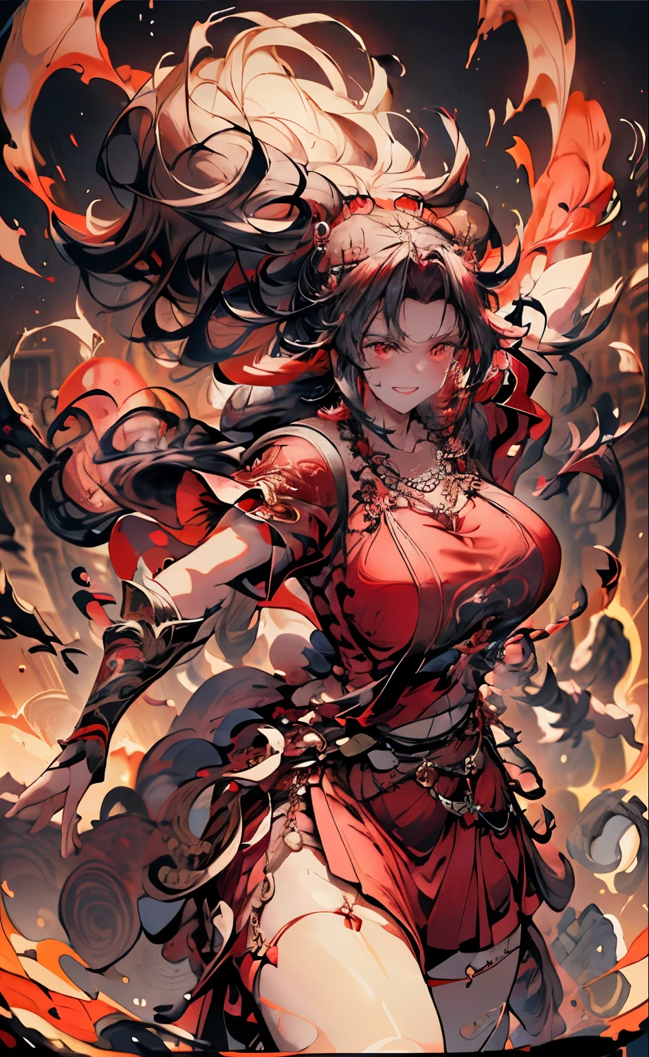 Sexy ager,Huge ,Hair Accessories and Necklaces,8K resolution,highest quality,hyper hd,extreme details,ancient environment,night,Top Design,Red too,dynamic lens,texture,ancient wind,laughter,dance