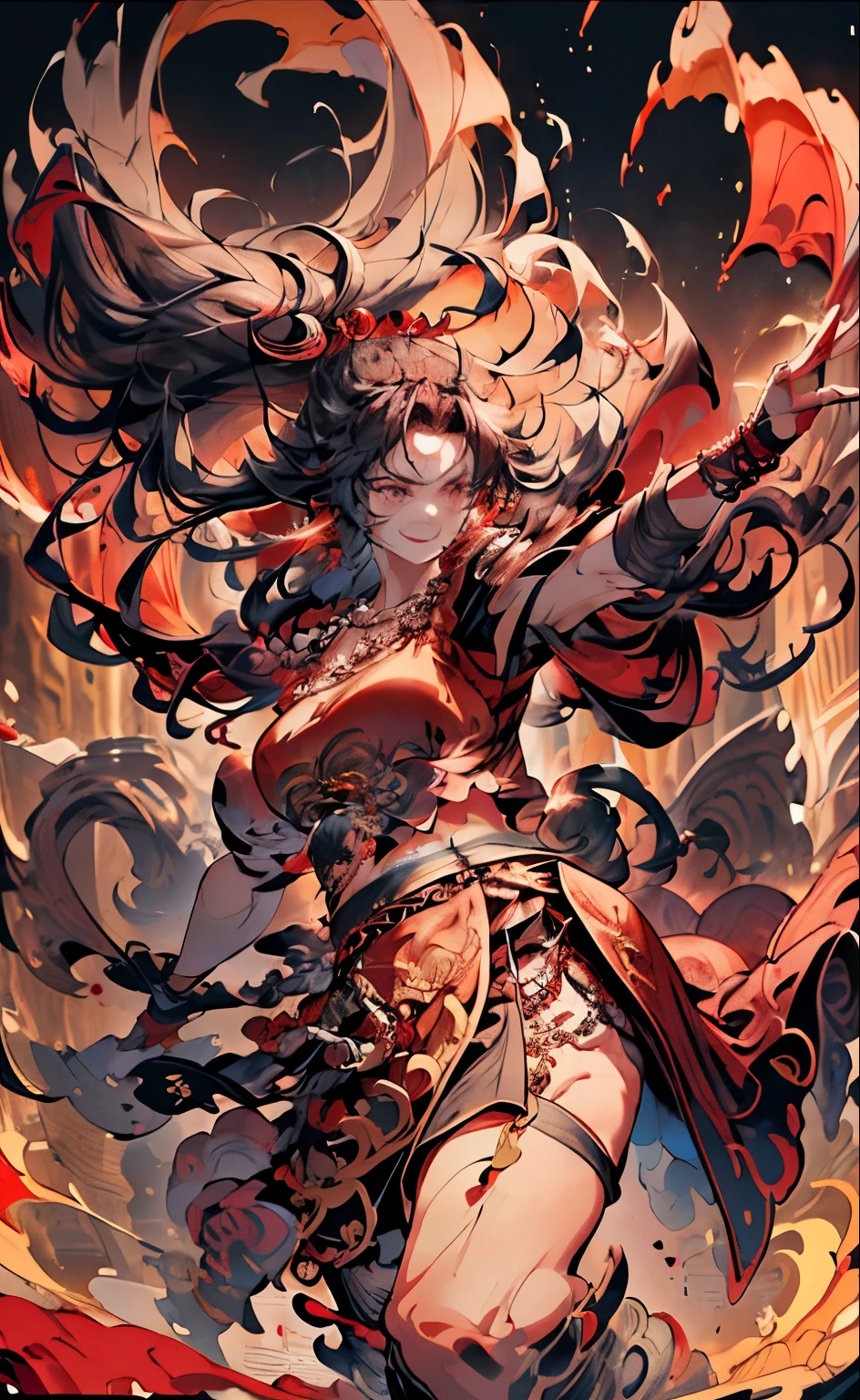 Sexy ager,Huge ,Hair Accessories and Necklaces,8K resolution,highest quality,hyper hd,extreme details,ancient environment,night,Top Design,Red too,dynamic lens,texture,ancient wind,laughter,dance