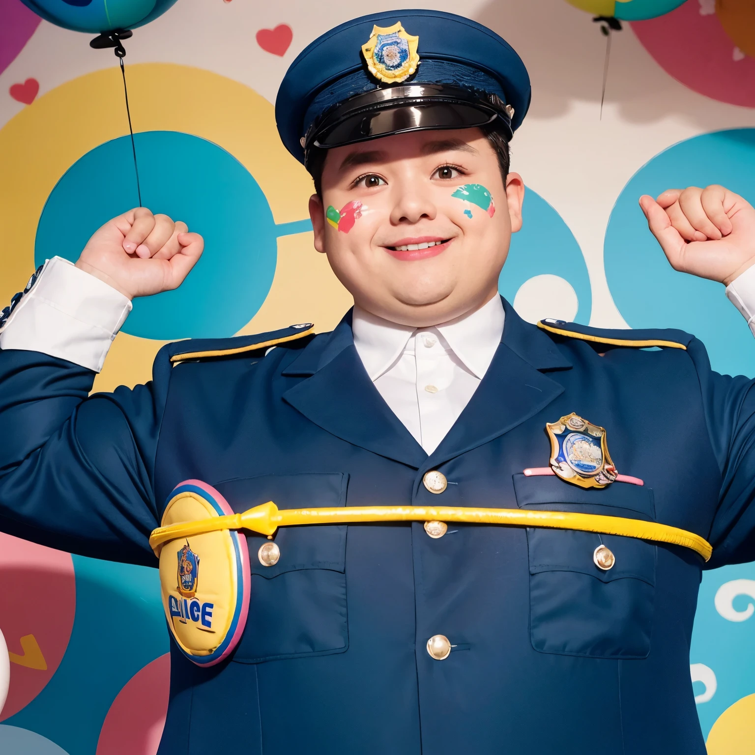 A cute, chubby little man in a cartoonish police uniform.
((Adorable and plump:1.1)), ((Cartoonish and whimsical:1.2)), ((Policeman costume:1.3)),
((High resolution:1.4)), ((Detailed and intricate:1.5)), ((Comical and charming:1.6)),
((Soft and playful:1.7)), ((Bright and colorful:1.8)),
A charming, pudgy little man dressed as a police officer,
with a high-resolution, detailed and intricately designed uniform,
exuding adorable and whimsical vibes,
sure to