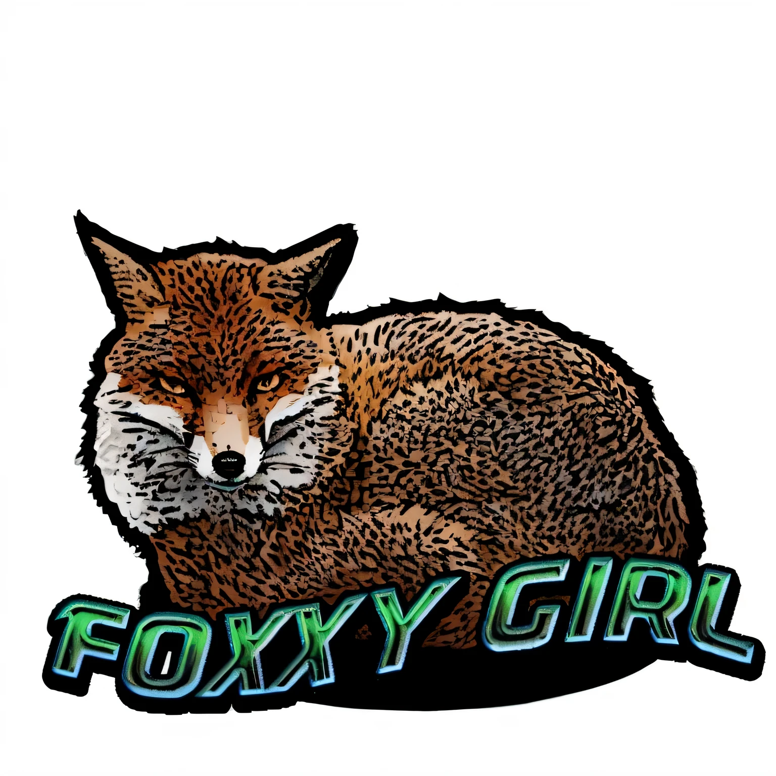 a close up of a "foxxy girl" logo with a cat, foxgirl, foxy, female fox, a beautiful fox lady, cute fumo plush fox girl, girl with fox ears, sexy girl, digital green fox, fantasy fox love, whimsical fox, fox, fox nobushi, an anthropomorphic cyberpunk fox, cute girl, fox animal, fuzzy