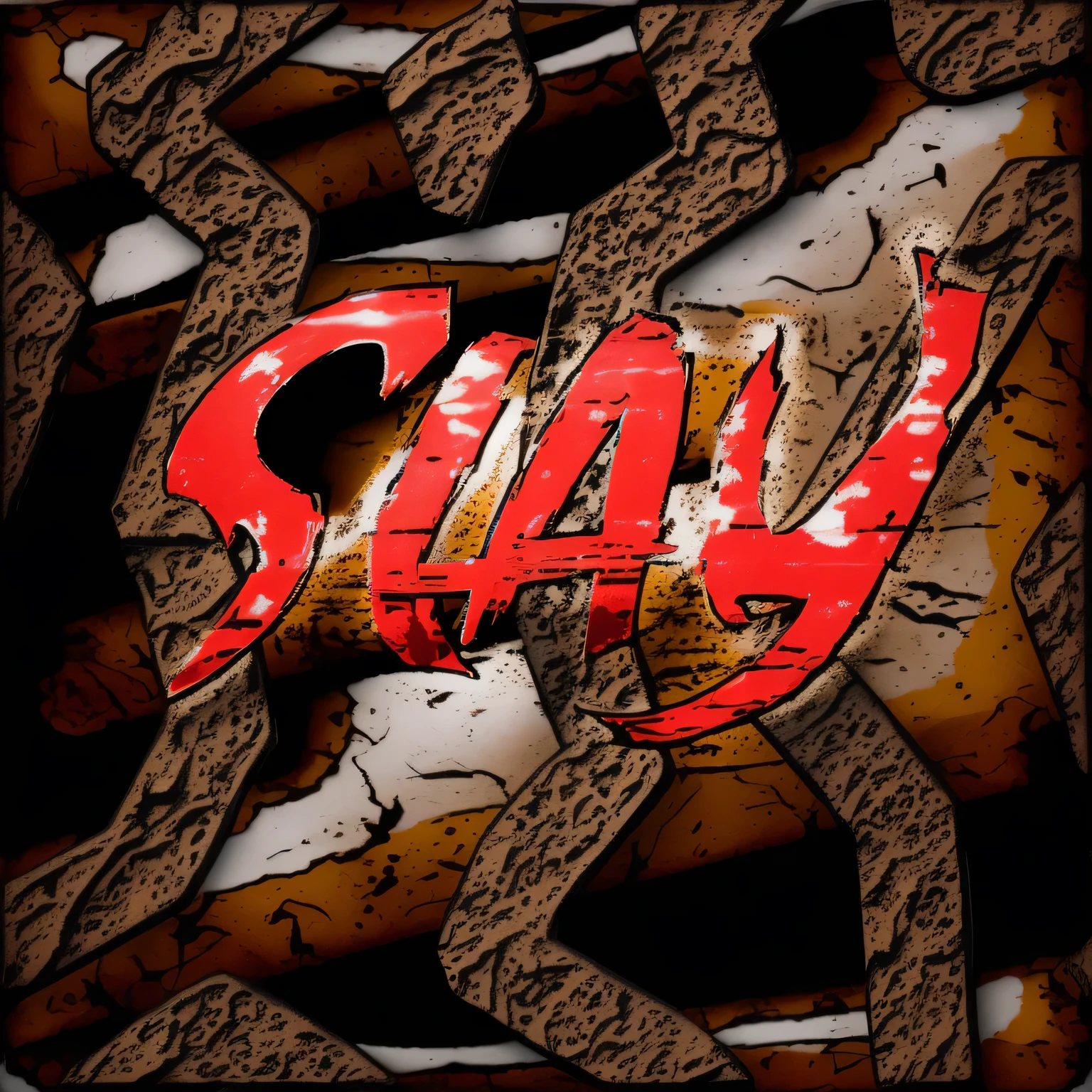there is a picture of a sign that says "slay" on it, slay, slayer, 3 d graffiti texture, heavy metal art style, took on ipad, sketchy artstyle, in graffiti style, stylized digital art, style digital painting, sleazy, slave, shap, art in the style of joshy sly, official artwork, stylised comic art, say