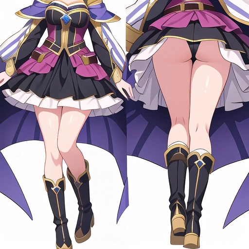 masterpiece, best quality, cute eyes, 1girl, solo, high fantasy costume, sex position, ((white background)), full body, multiple views, boots,