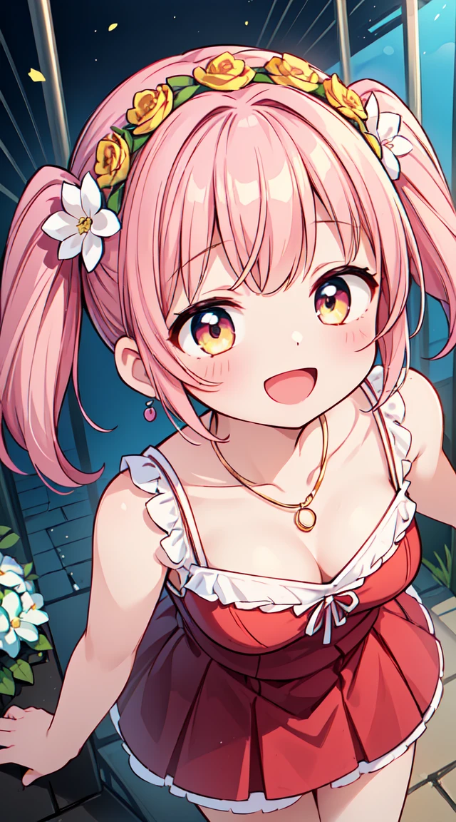 (super detailed illustrations:1.2),(masterpiece, 8K), (最high quality, high quality:1.4), perfect anatomy, very detailed, super detailed,masterpiece background,beautiful詳細な背景, v8K wallpaper,perfect design,award winning art,in the atmosphere,


break,   1 beautiful girl, alone,(cute:1.5),(Chibi:0.8), (cute:1.5),(:0.5), break, (girl, cute, Hilarious, face, medium breasts:1.2),(pink hair,messy short twin tails,we say,gold eyes:1.2),glowing skin,beautiful skin, cleavage,beautiful , glowing skin,beautiful skin, beautiful skin,( laughter:1.5),(最high quality face),(最high qualityの輝く目),(最高の笑face,:d:1.45),

break, (1girl, alone, looking at the viewer, walk:1.2), (amusement park:1.2), (attraction, Theme park, roller coaster:1.2), (Ferris wheel:1.2), (flower, squirt:1.2), (outdoor:1.2), beautiful詳細な空, date, sunlight, beautiful照明, volume lighting, 

topless,flat chest,nipple,nsfw, (red skirt, Fine lace skirt), (tiara, necklace, earrings), (flower crown, flower head, side flower head, flower hair ornament:1.5)





break,Seaweed,Seaweed,Seaweed,(look up,From above:1.5) ,upward glance,


break,(blurred background:1.3),(absurd, High resolution, Super detail Art),cel shading,clear color,  optical effect, beautiful pictures, bright shine, mysterious atmosphere,(Close-up of girl:1.1), mysterious light particle effect,Manga influence, beautiful line drawing, 