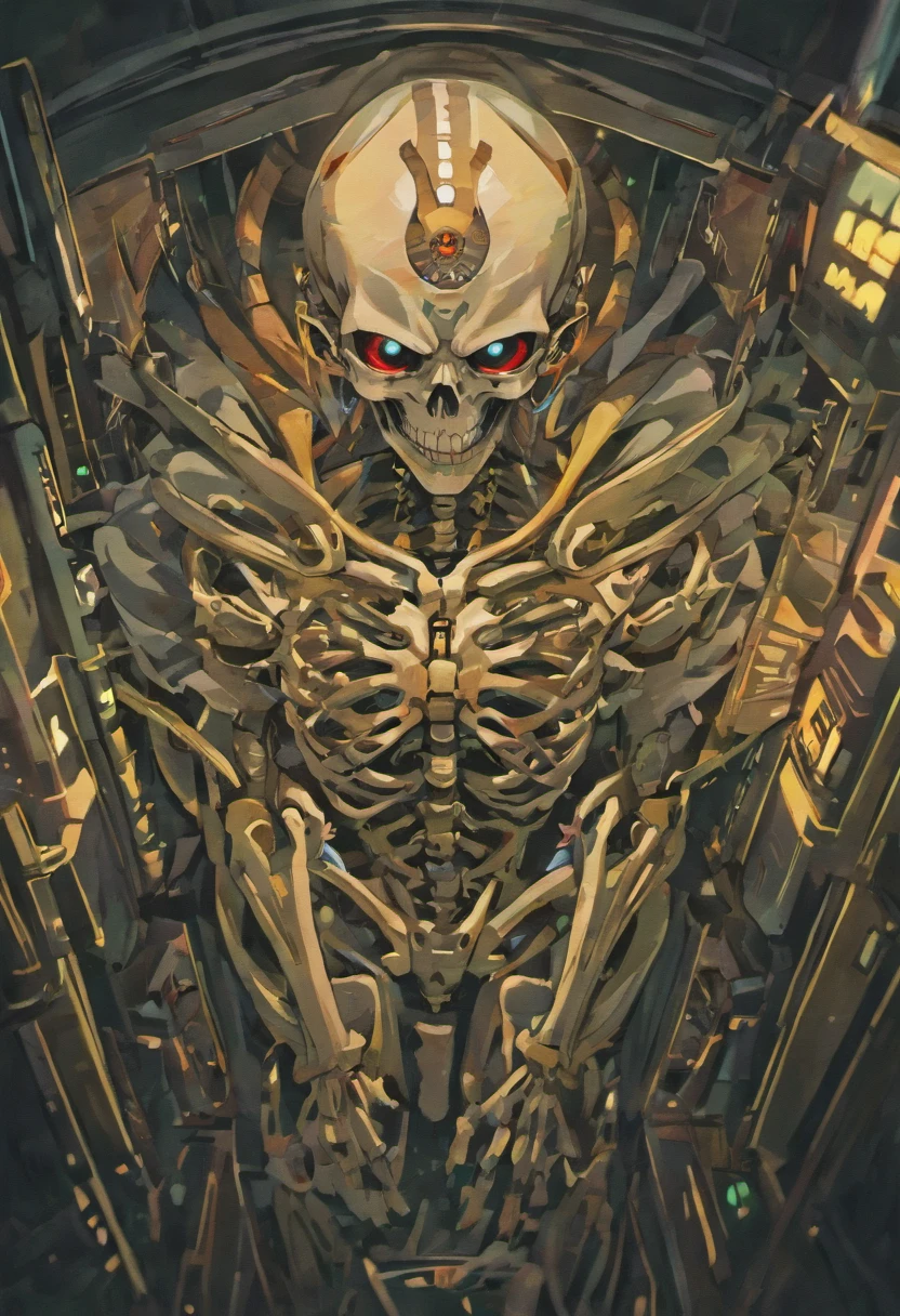 <lora:Character T800Terminator T800Endoskeleton, robot with a metal skull face, chrome metal body, holding a gun v10:1.0>
T800Endoskeleton robot with red eyes and metal skull face and chrome metal body, eyes looking towards camera, dark background, close-up, upper body
<lora:Style Bastardani v10:0.8>