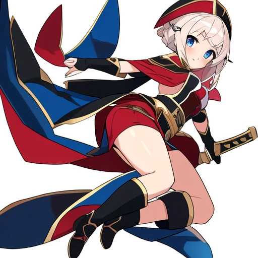 masterpiece, best quality, cute eyes, 1girl, solo, high fantasy costume, sex position, ((white background)), full body, multiple views, boots, sword,